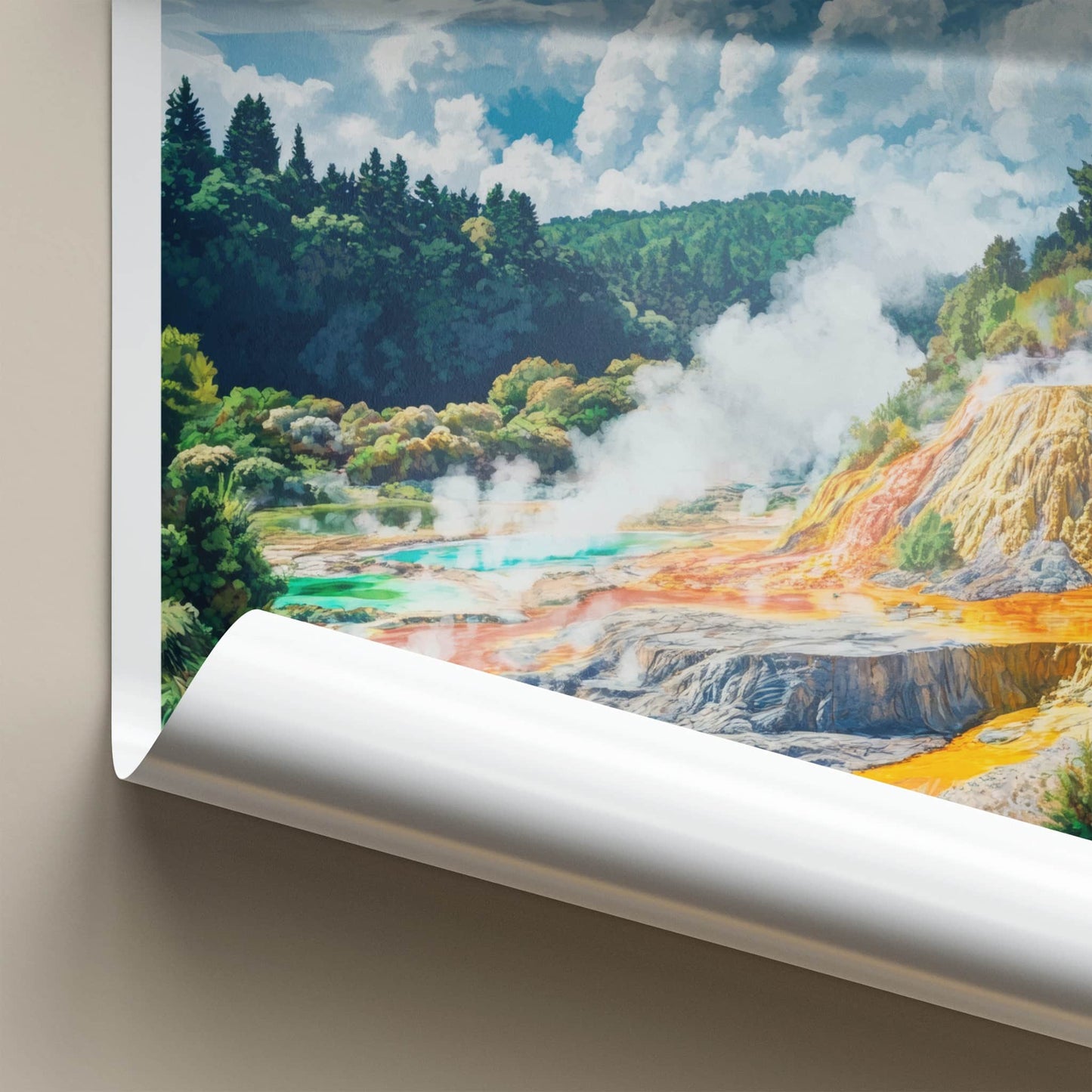Rotorua Poster - New Zealand Travel Art - Vibrant Thermal Terraces Home Decor
