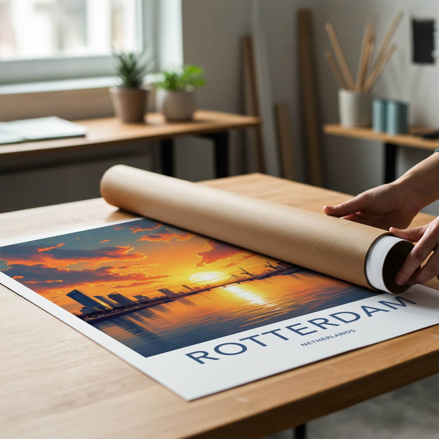 Rotterdam Poster - Netherlands Art Print - Vibrant Sunset Reflections Home Decor