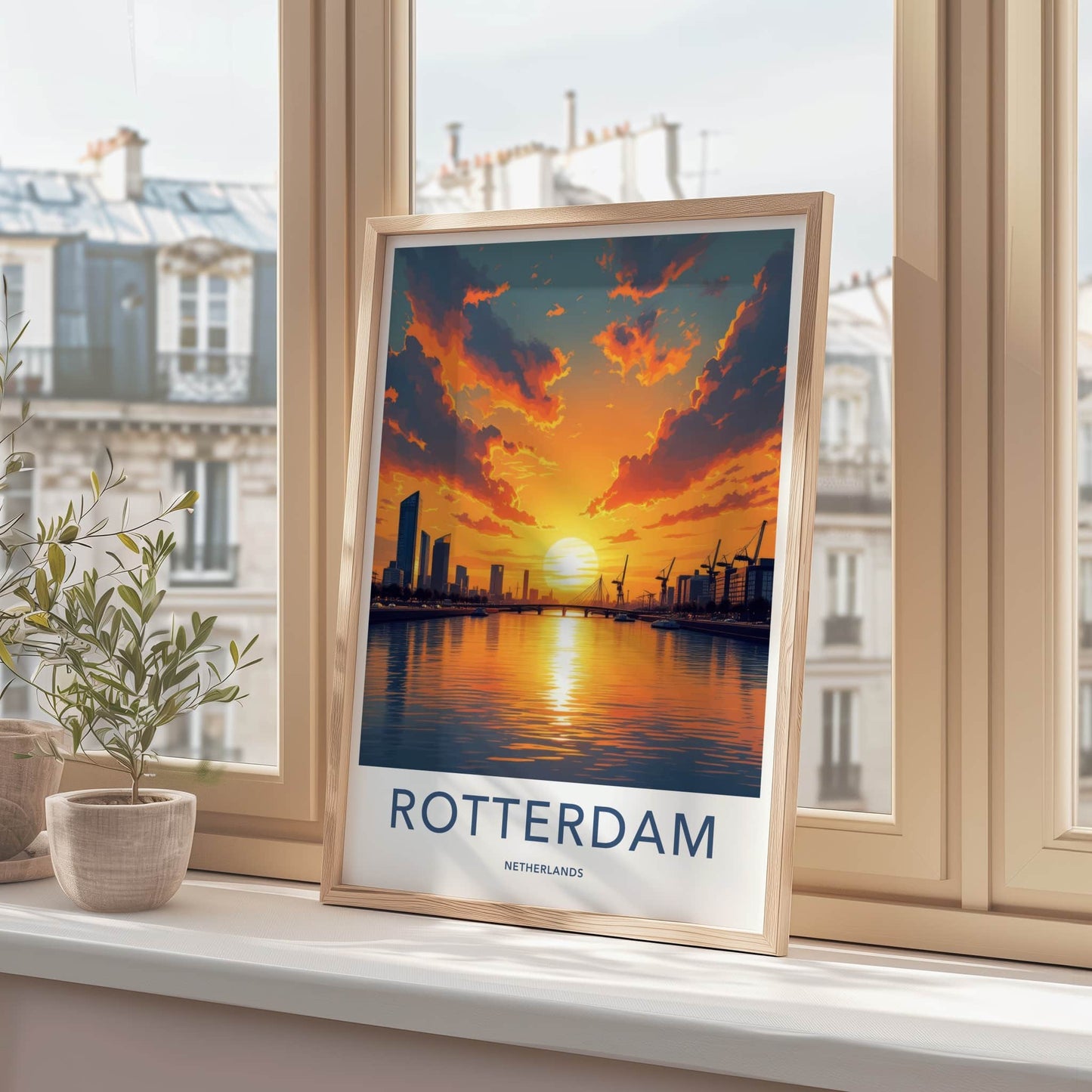 Rotterdam Poster - Netherlands Art Print - Vibrant Sunset Reflections Home Decor