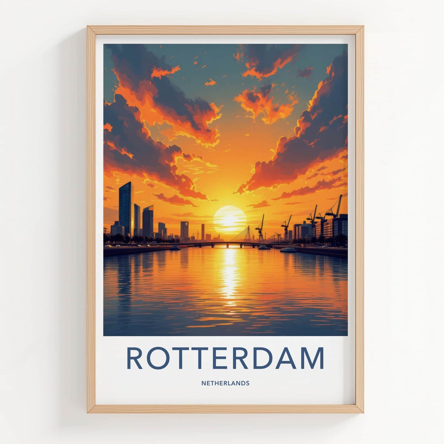 Rotterdam Poster - Netherlands Art Print - Vibrant Sunset Reflections Home Decor