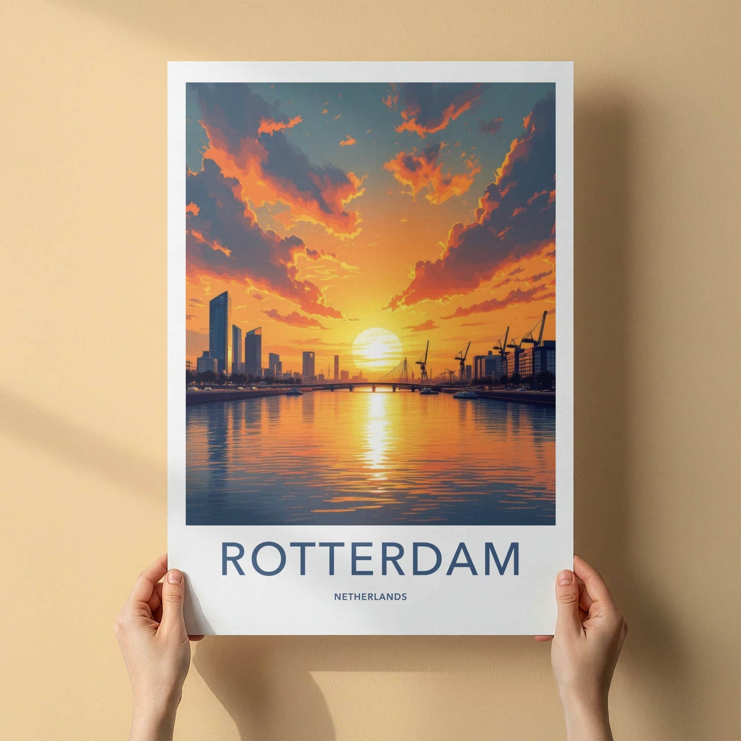 Rotterdam Poster - Netherlands Art Print - Vibrant Sunset Reflections Home Decor