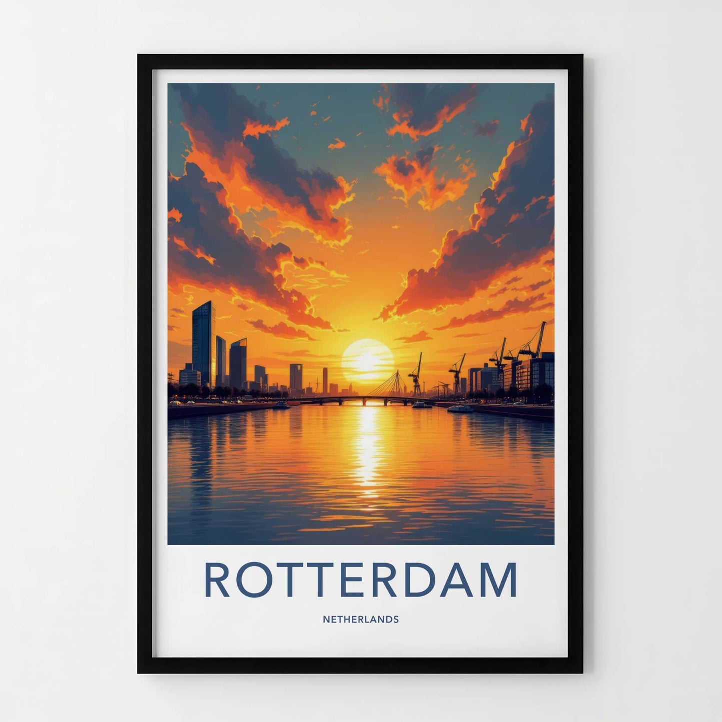 Rotterdam Poster - Netherlands Art Print - Vibrant Sunset Reflections Home Decor