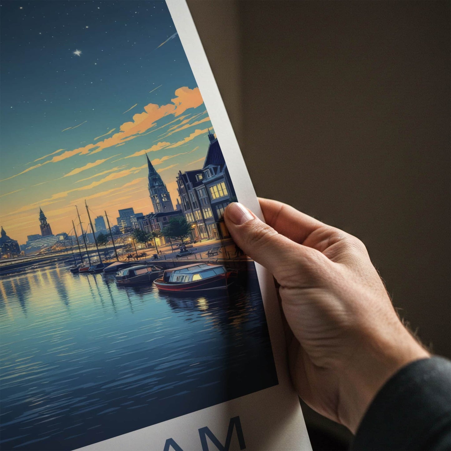 Rotterdam Poster - Netherlands Travel Art - Illuminated City Bridge Home Decor