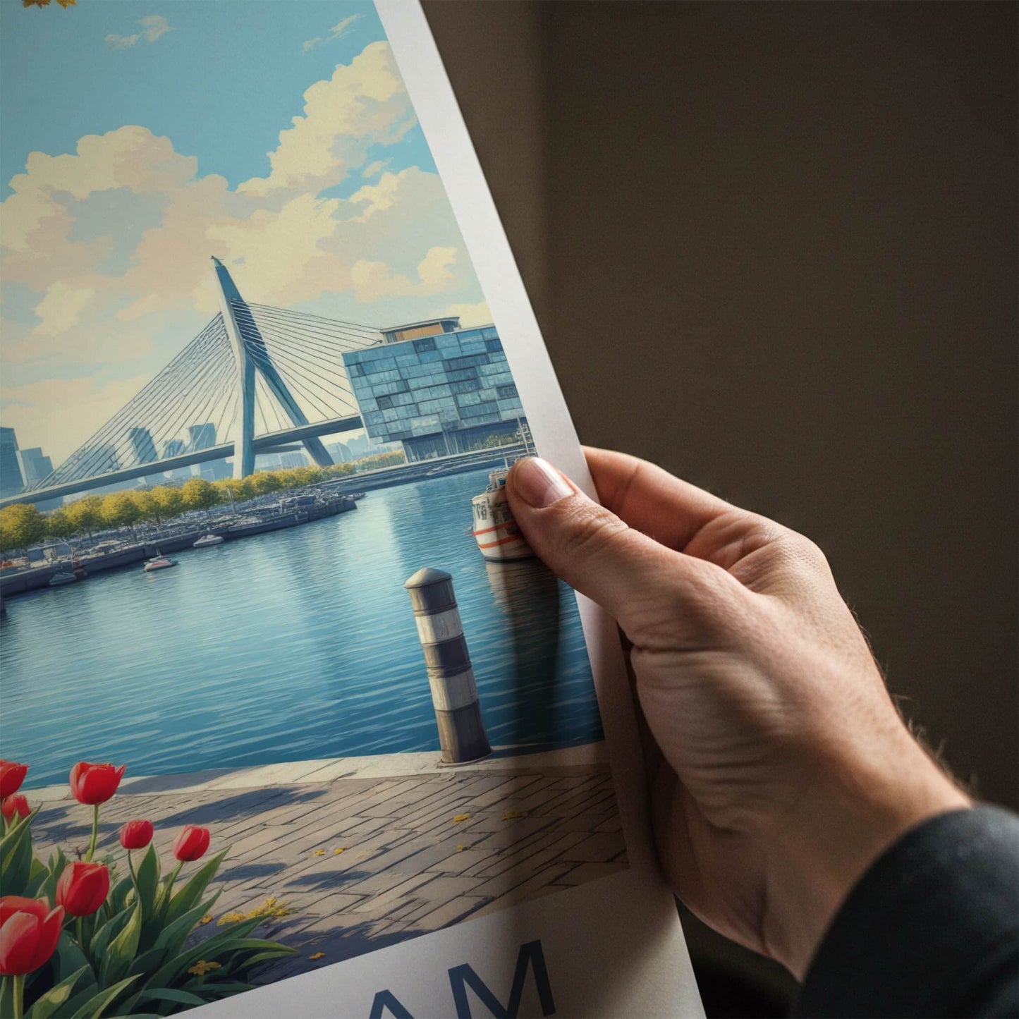 Rotterdam Poster - Netherlands Travel Art - Modern City Tulips Wall Decor