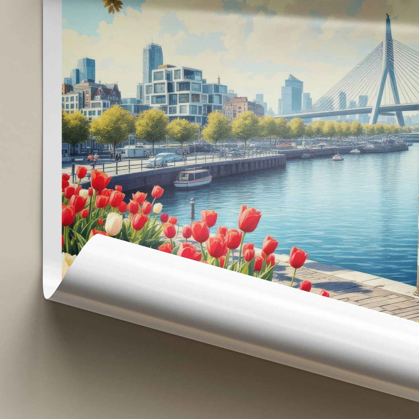 Rotterdam Poster - Netherlands Travel Art - Modern City Tulips Wall Decor