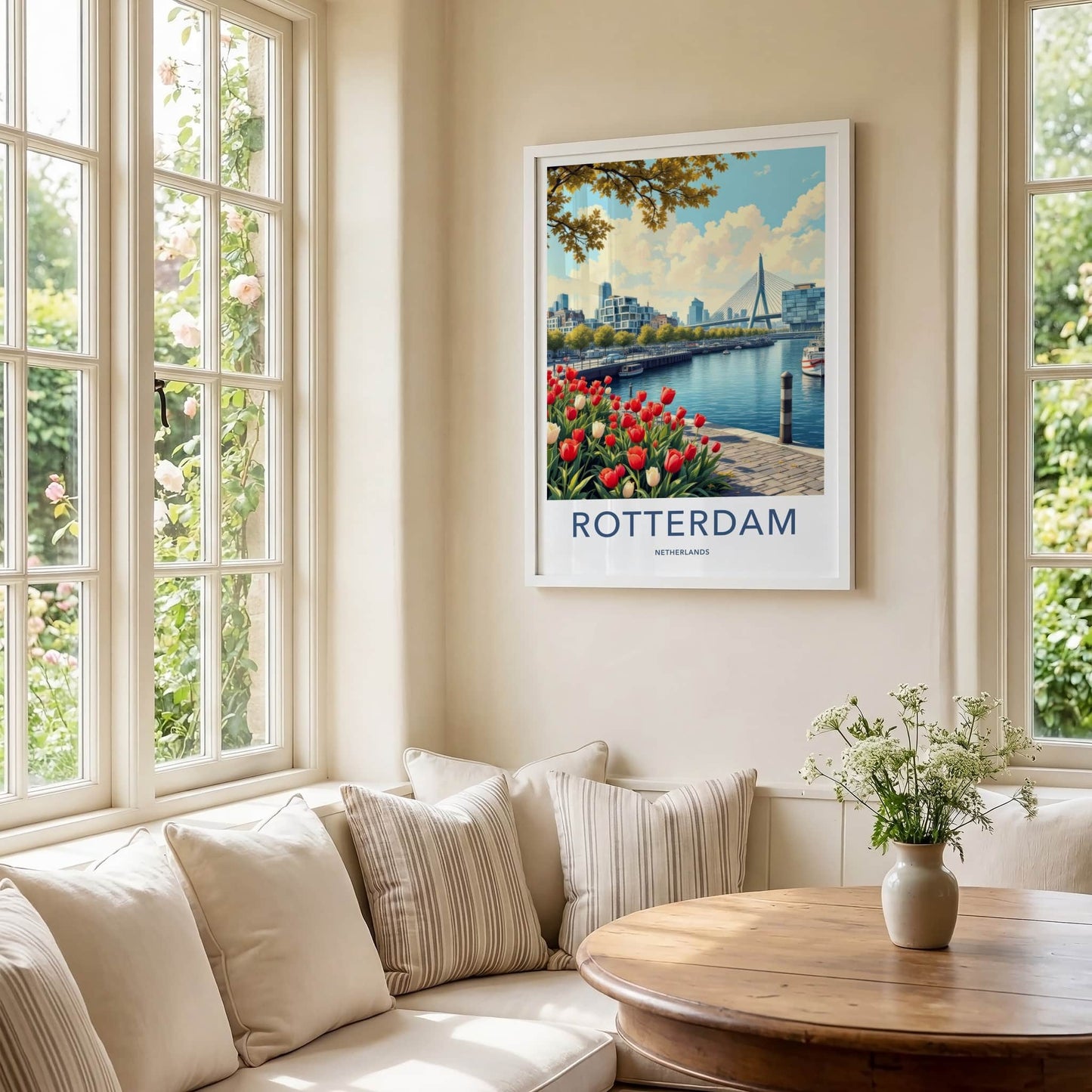 Rotterdam Poster - Netherlands Travel Art - Modern City Tulips Wall Decor