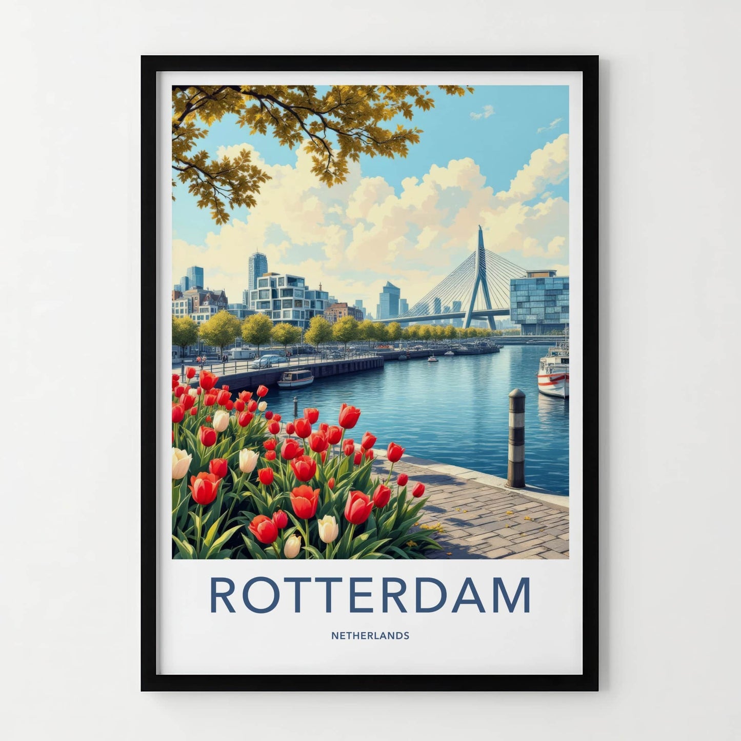 Rotterdam Poster - Netherlands Travel Art - Modern City Tulips Wall Decor