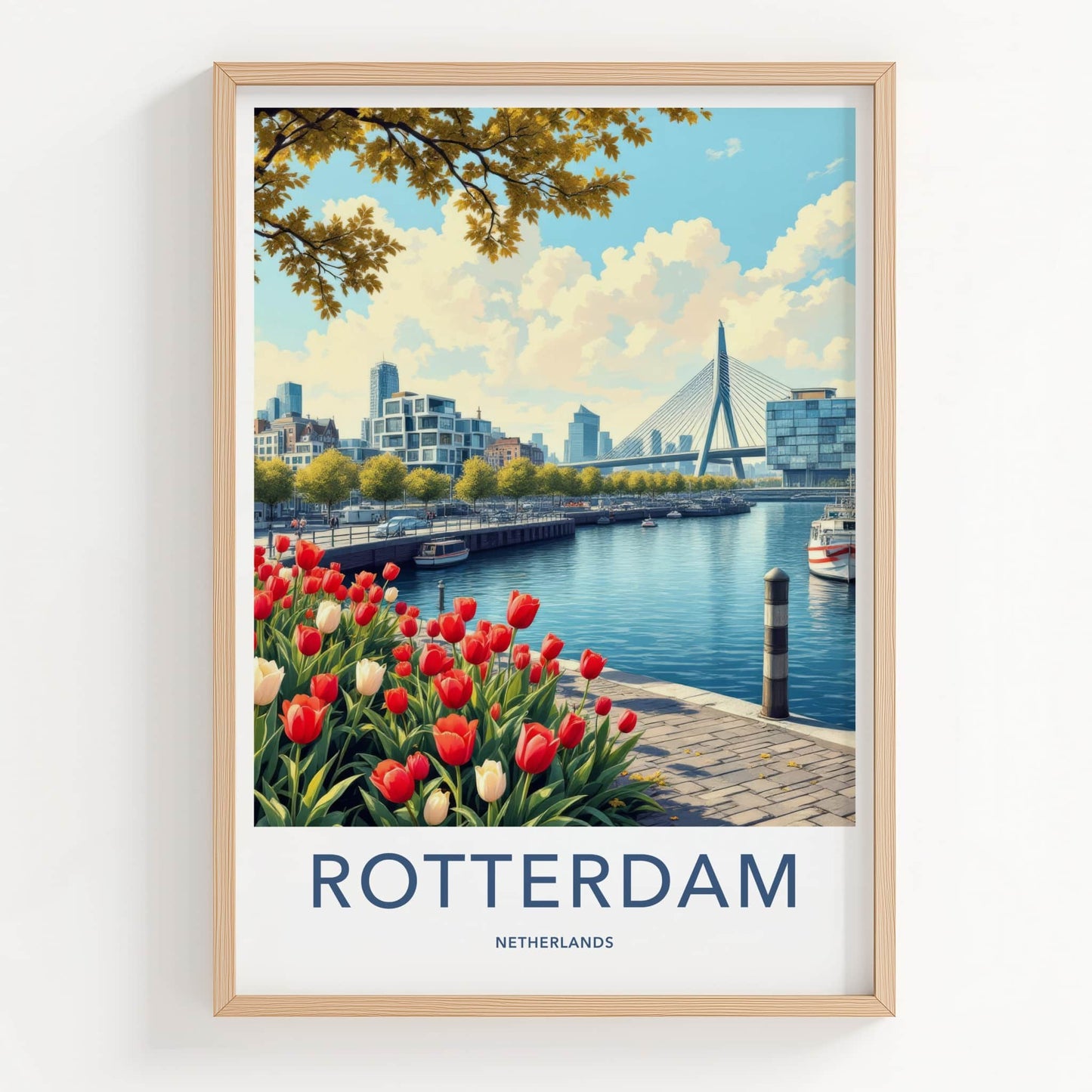 Rotterdam Poster - Netherlands Travel Art - Modern City Tulips Wall Decor