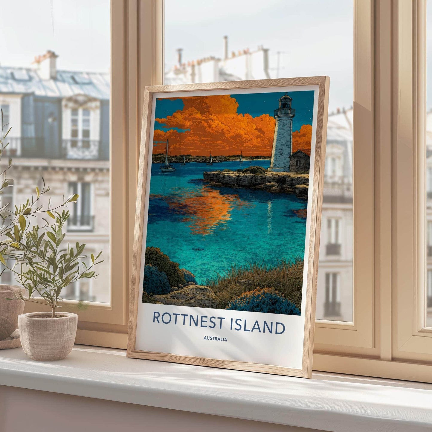Rottnest Island Poster - Australia Travel Art - Orange Sky Lighthouse Home Decor