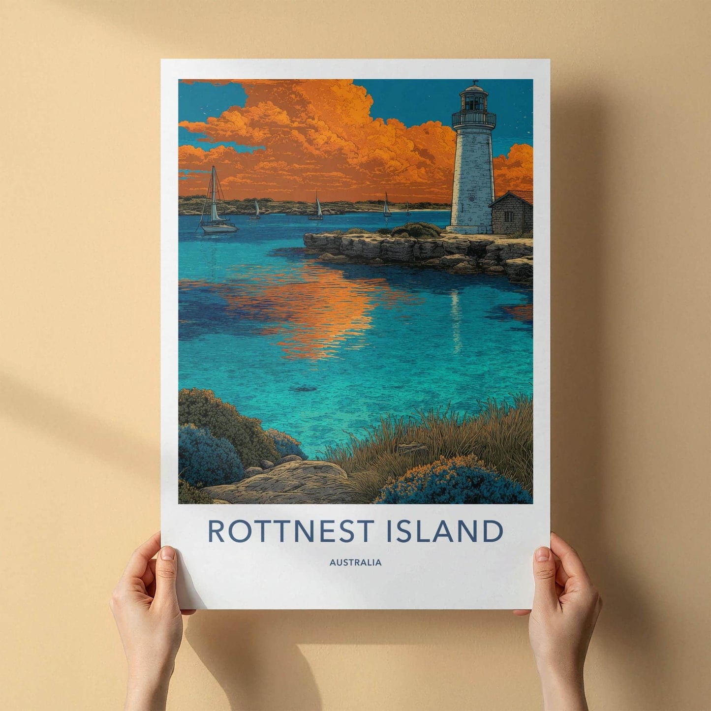 Rottnest Island Poster - Australia Travel Art - Orange Sky Lighthouse Home Decor