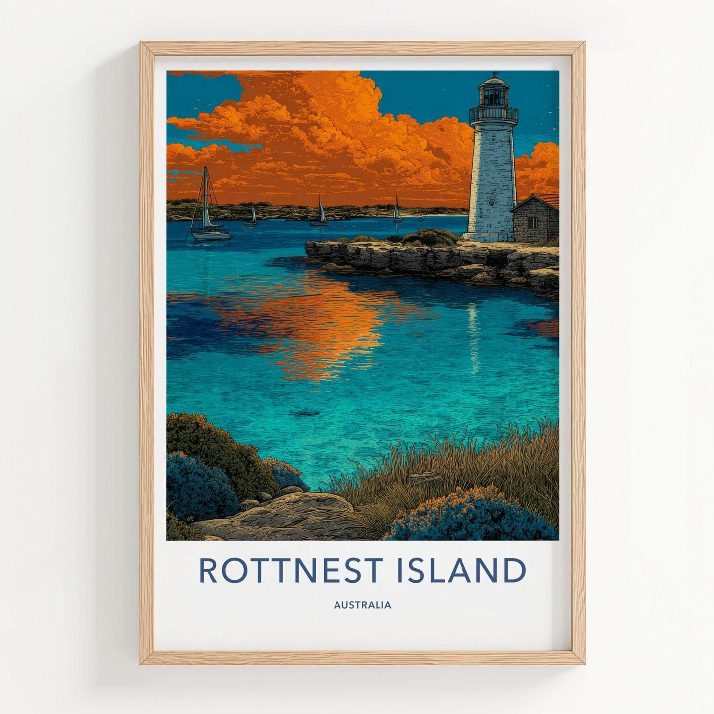 Rottnest Island Poster - Australia Travel Art - Orange Sky Lighthouse Home Decor