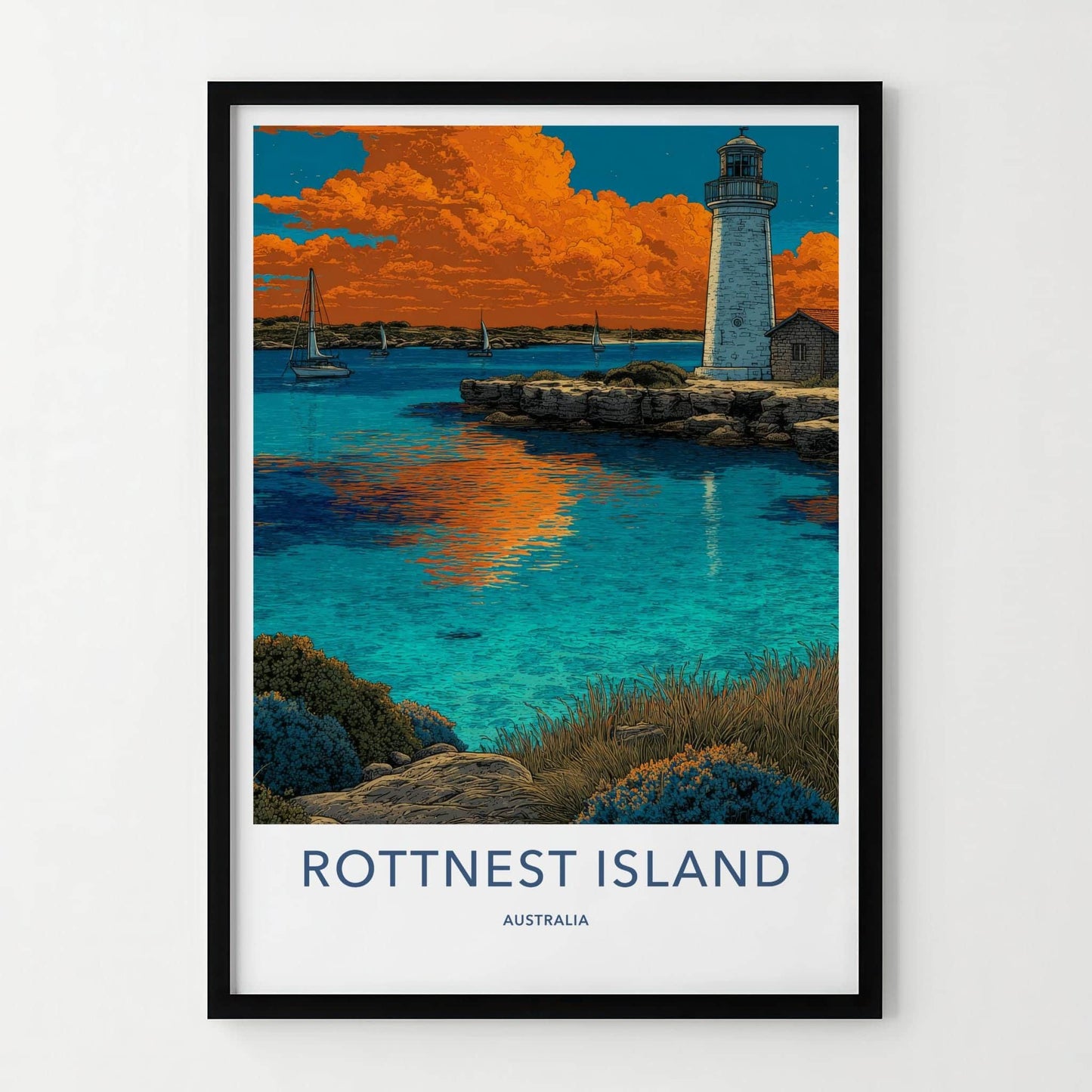Rottnest Island Poster - Australia Travel Art - Orange Sky Lighthouse Home Decor