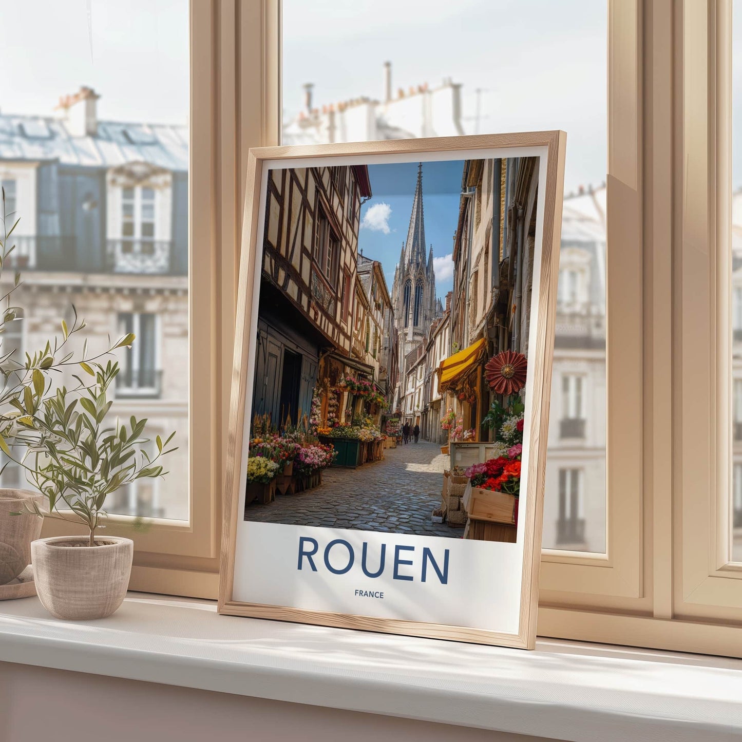 Rouen Poster - France Framed Print - Timber Frame Buildings Framed Decor
