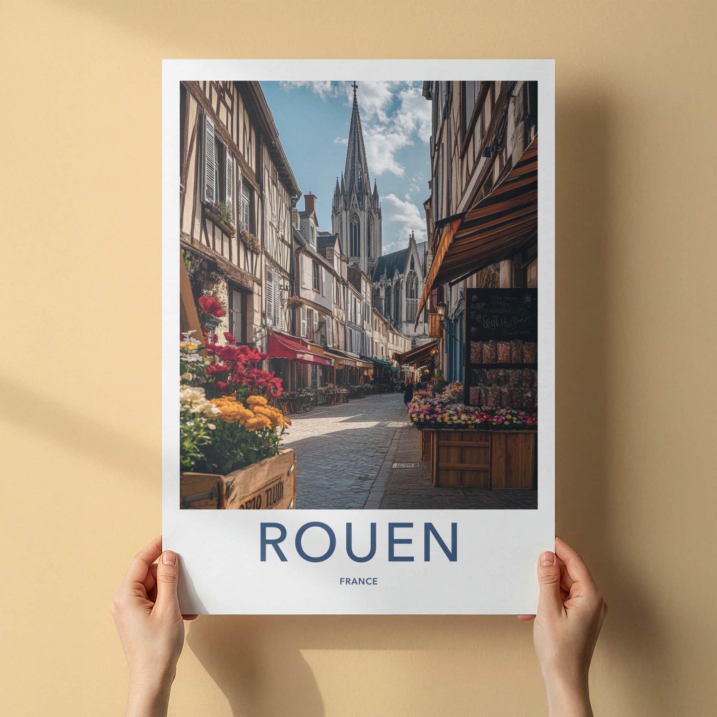 Rouen Poster - France Travel Art - Historic Street Cathedral Wall Decor