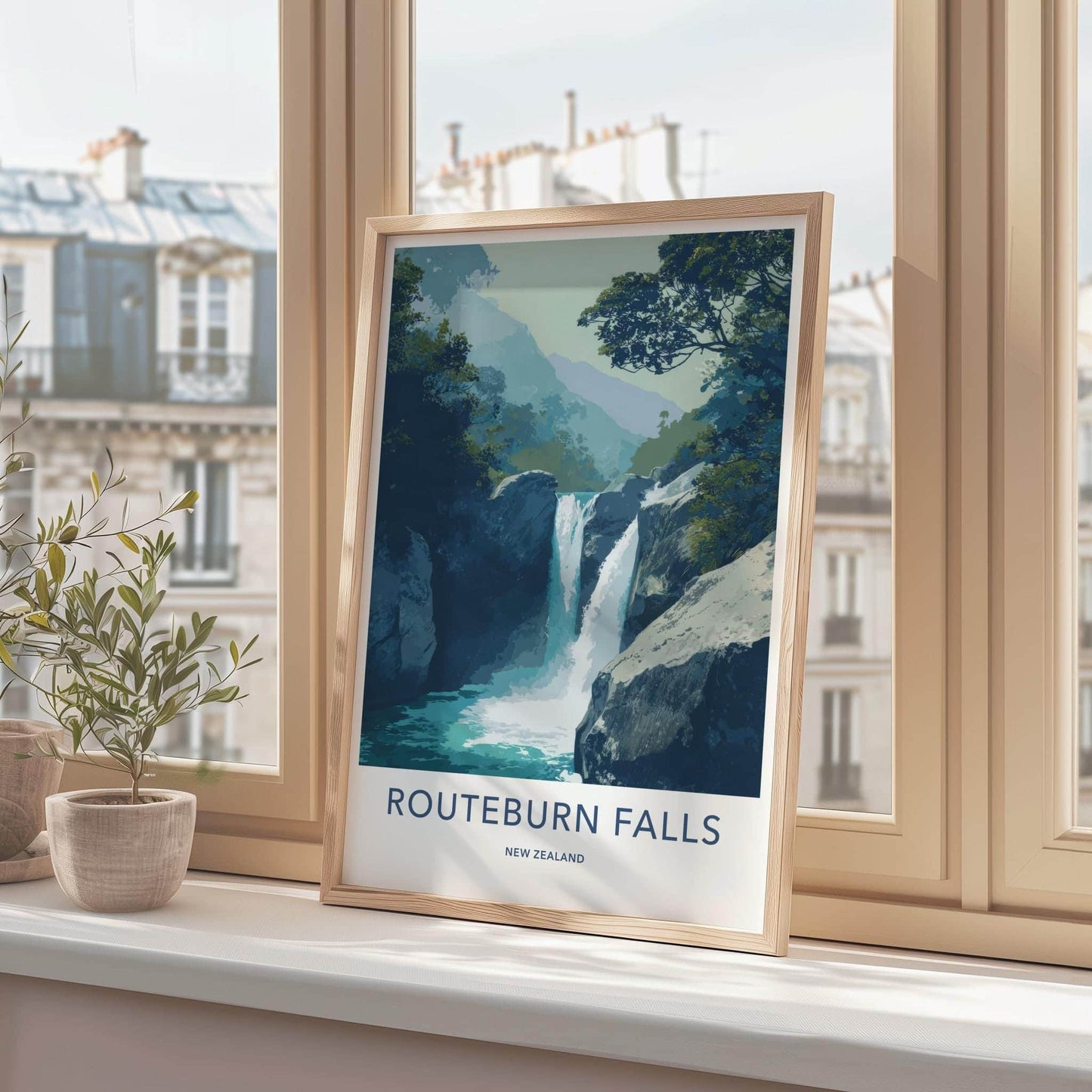 Routeburn Falls Poster - New Zealand Travel Art - Majestic Falls Scene Wall Decor