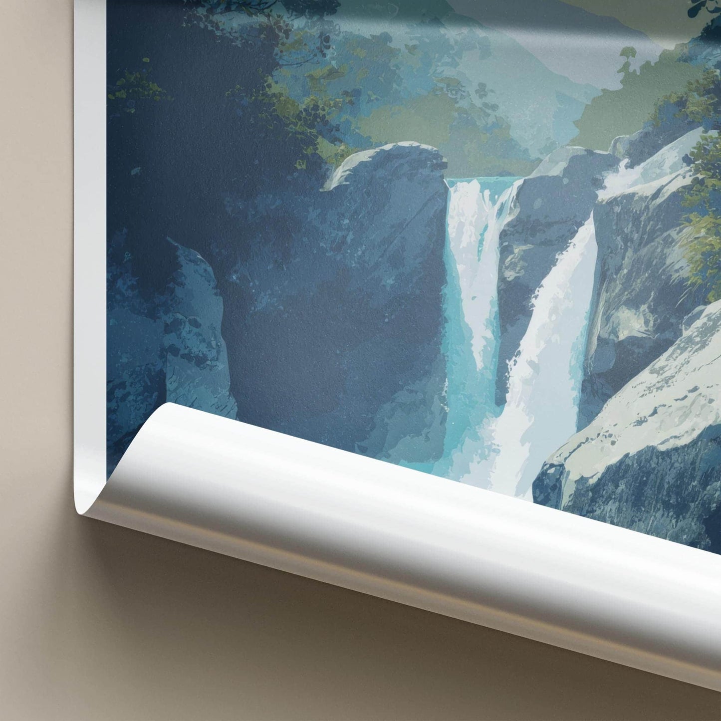 Routeburn Falls Poster - New Zealand Travel Art - Majestic Falls Scene Wall Decor