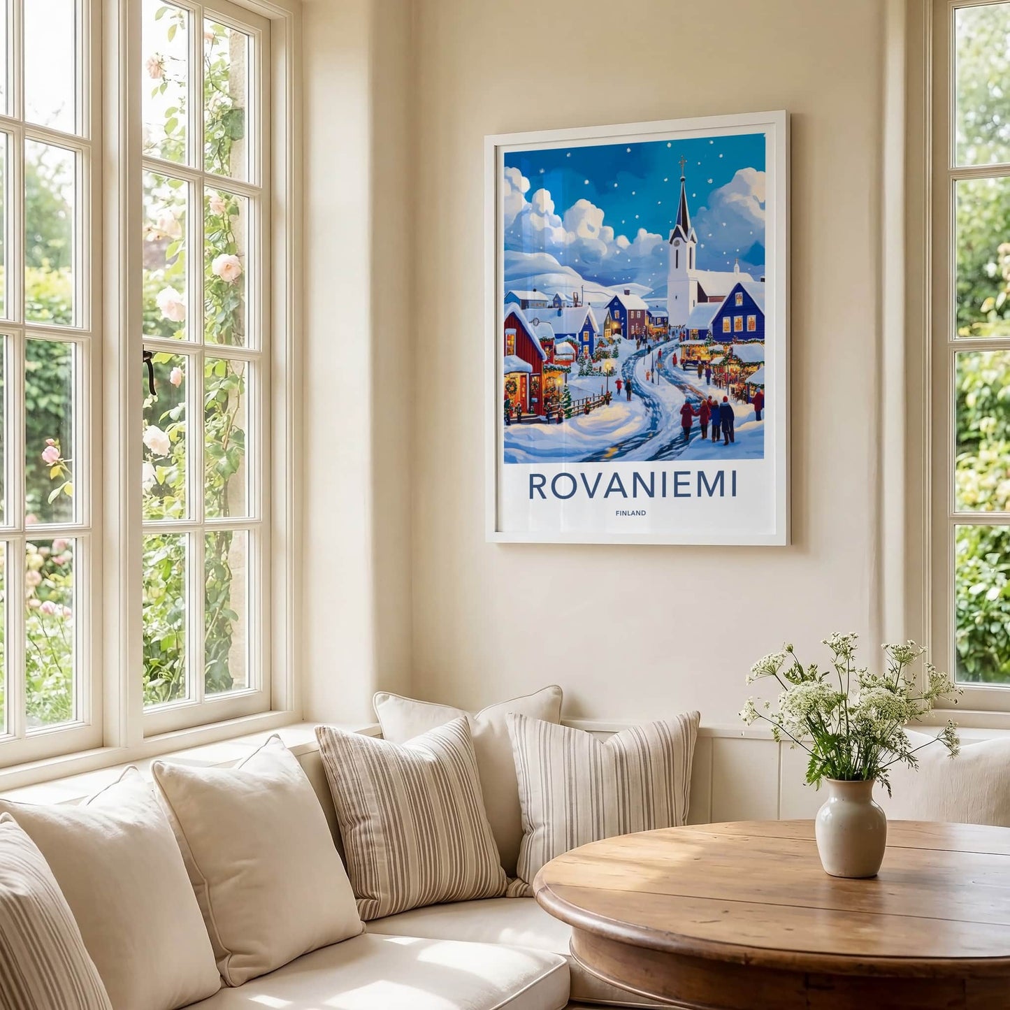 Rovaniemi Poster - Finland Travel Art - Snowy Village Scene Home Decor