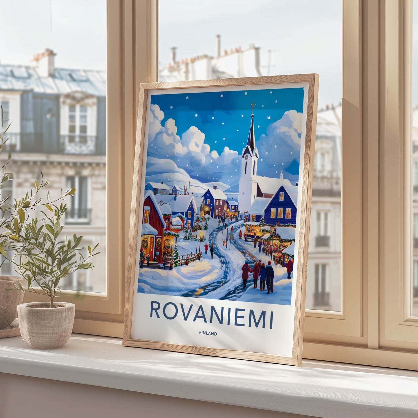Rovaniemi Poster - Finland Travel Art - Snowy Village Scene Home Decor