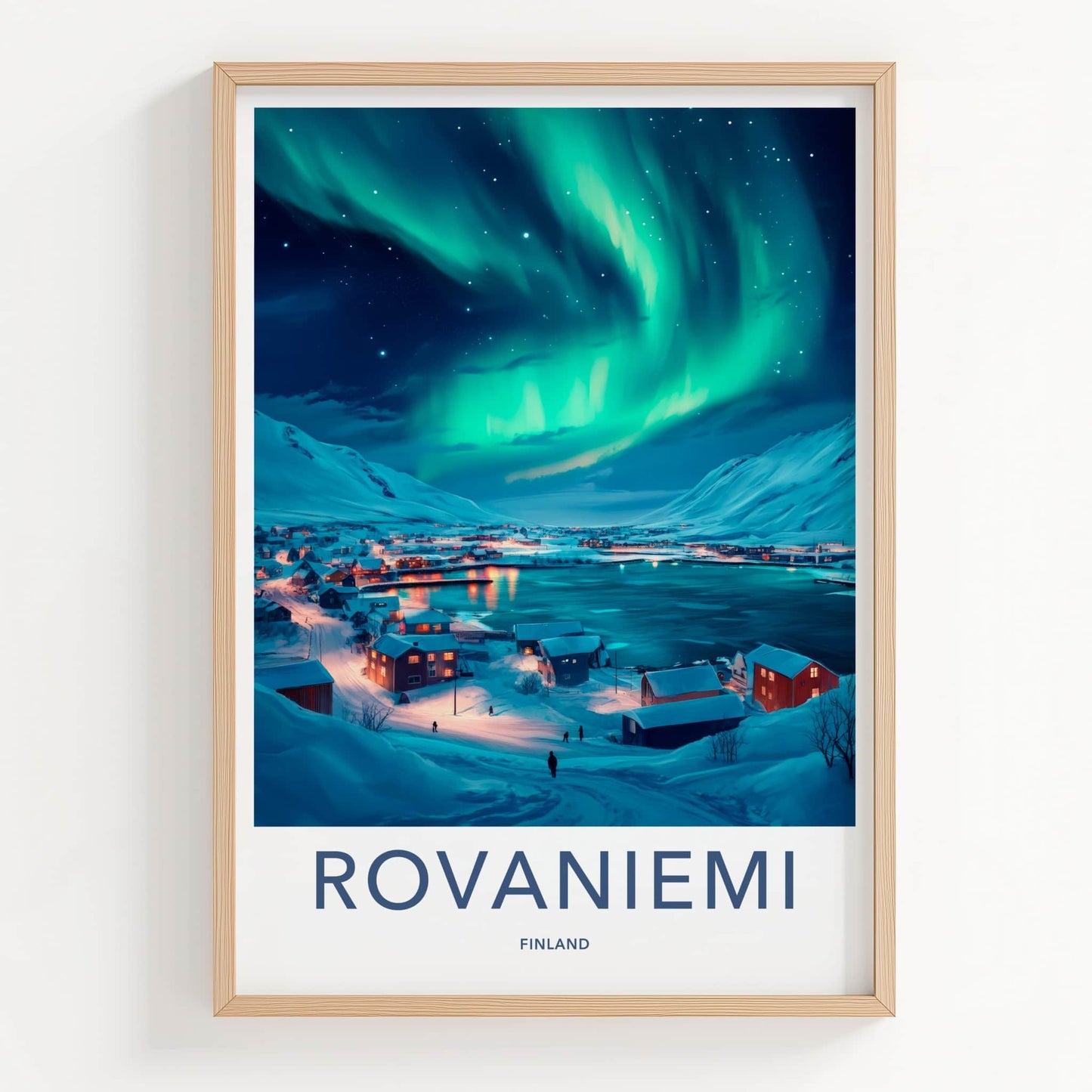 Rovaniemi Poster - Finland Travel Art - Winter Aurora Village Home Decor