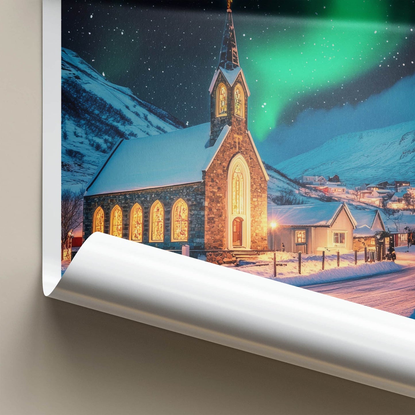 Rovaniemi Poster - Finland Travel Art - Winter Church Aurora Home Decor