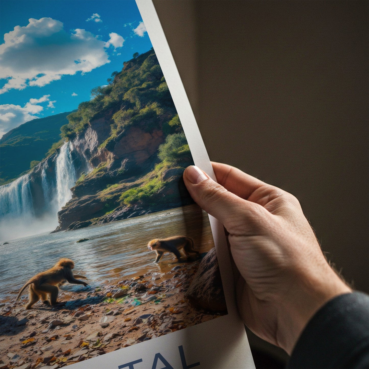 Royal Natal Poster - South Africa Travel Art - Sunny Waterfall Baboons Home Decor