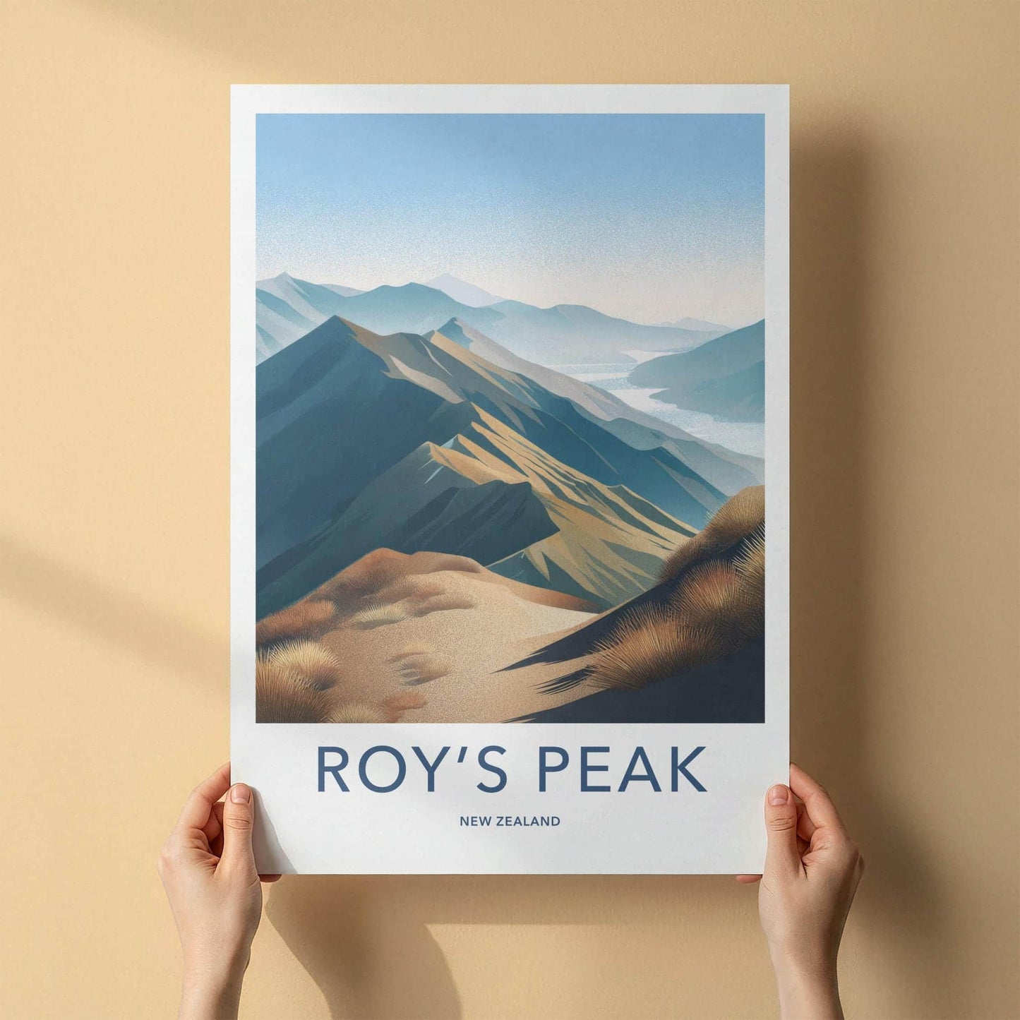Roys Peak Poster - New Zealand Travel Art - Layered Mountain Ridges Home Decor
