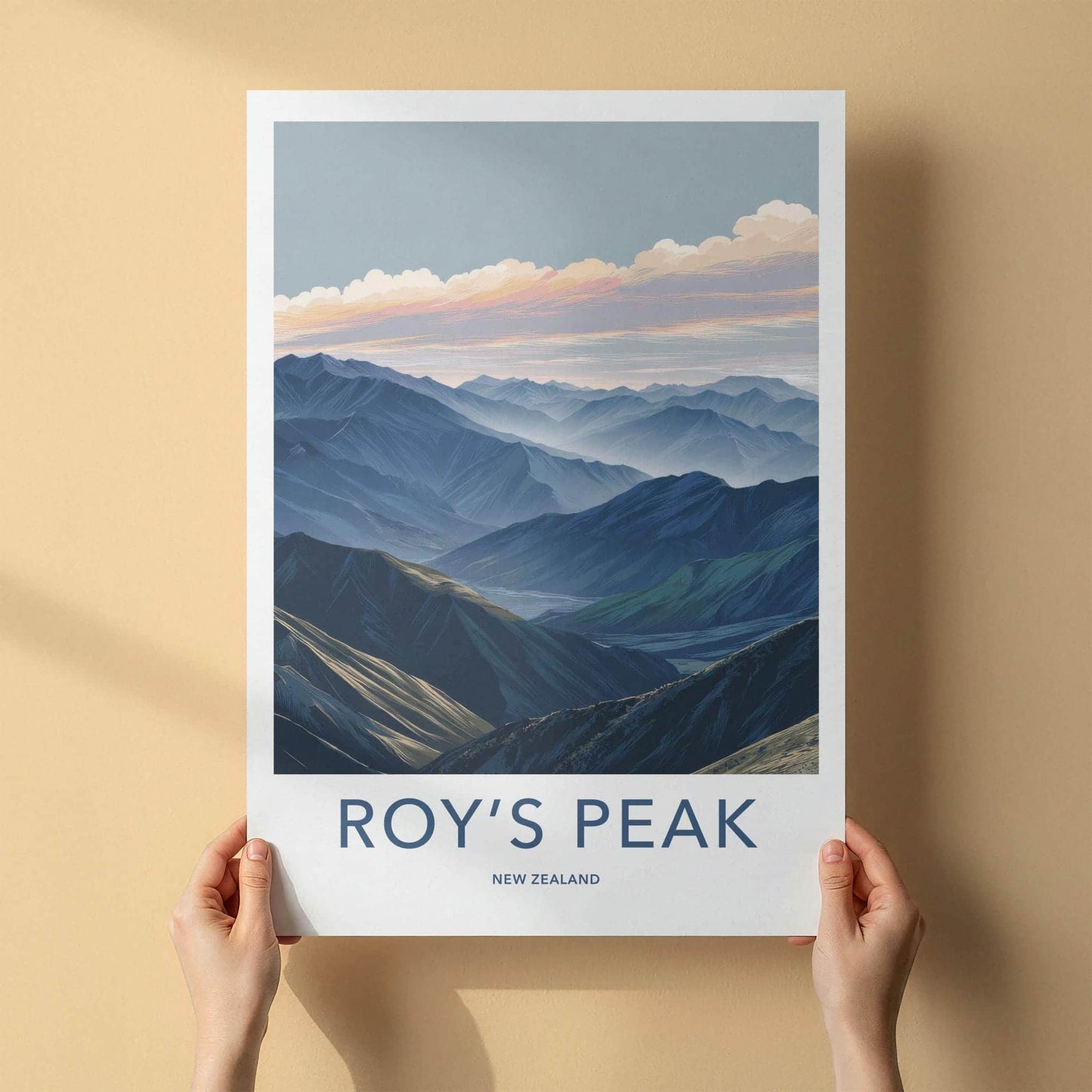 Roys Peak Poster - New Zealand Travel Art - Layered Mountain Valley Home Decor
