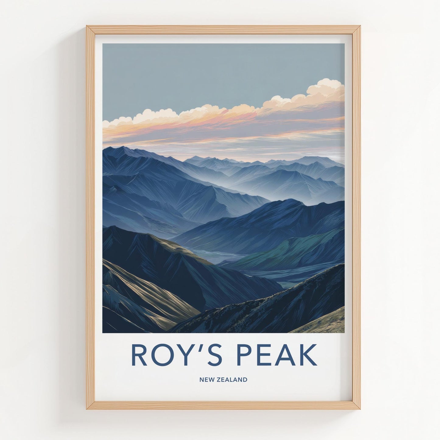 Roys Peak Poster - New Zealand Travel Art - Layered Mountain Valley Home Decor