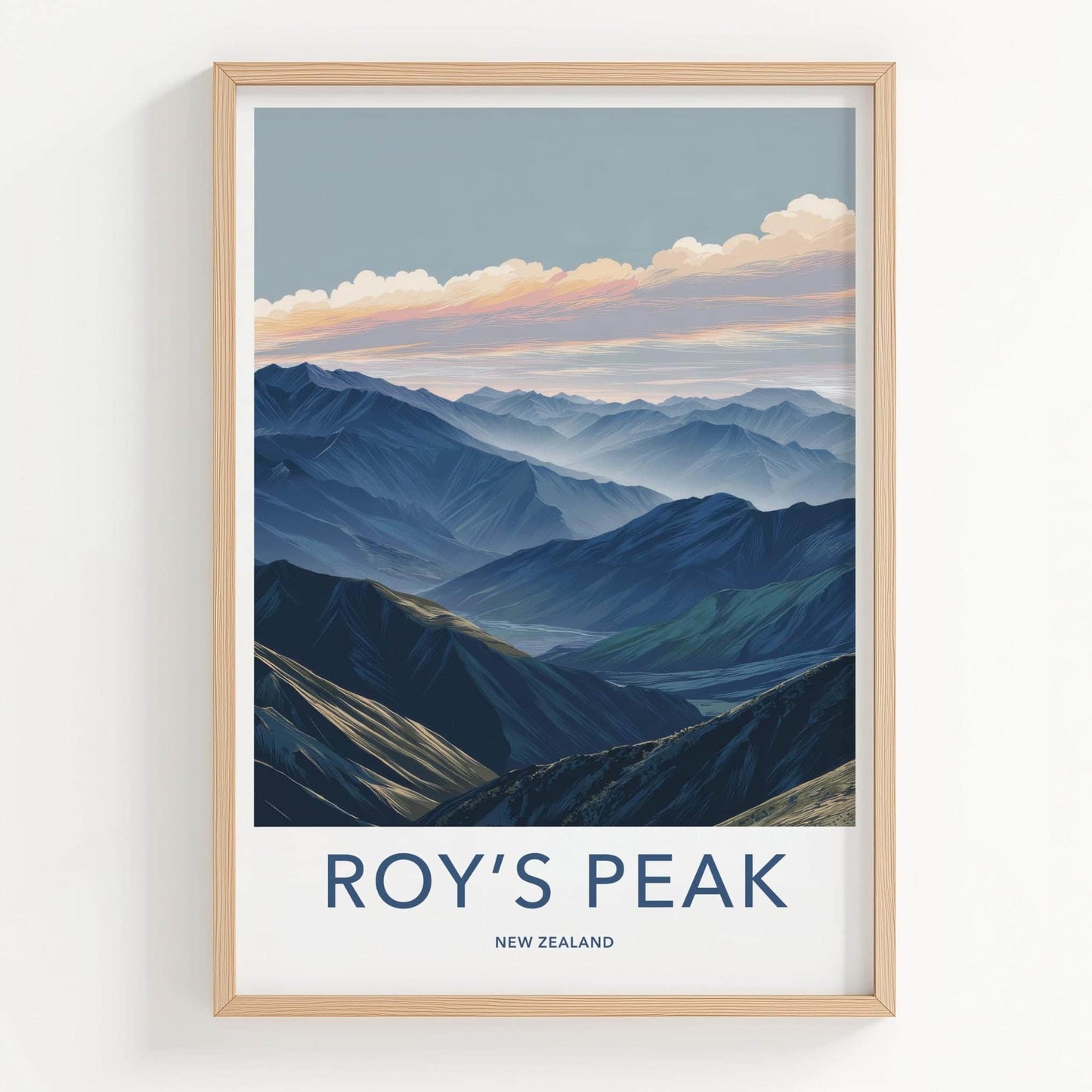 Roys Peak Poster - New Zealand Travel Art - Layered Mountain Valley Home Decor