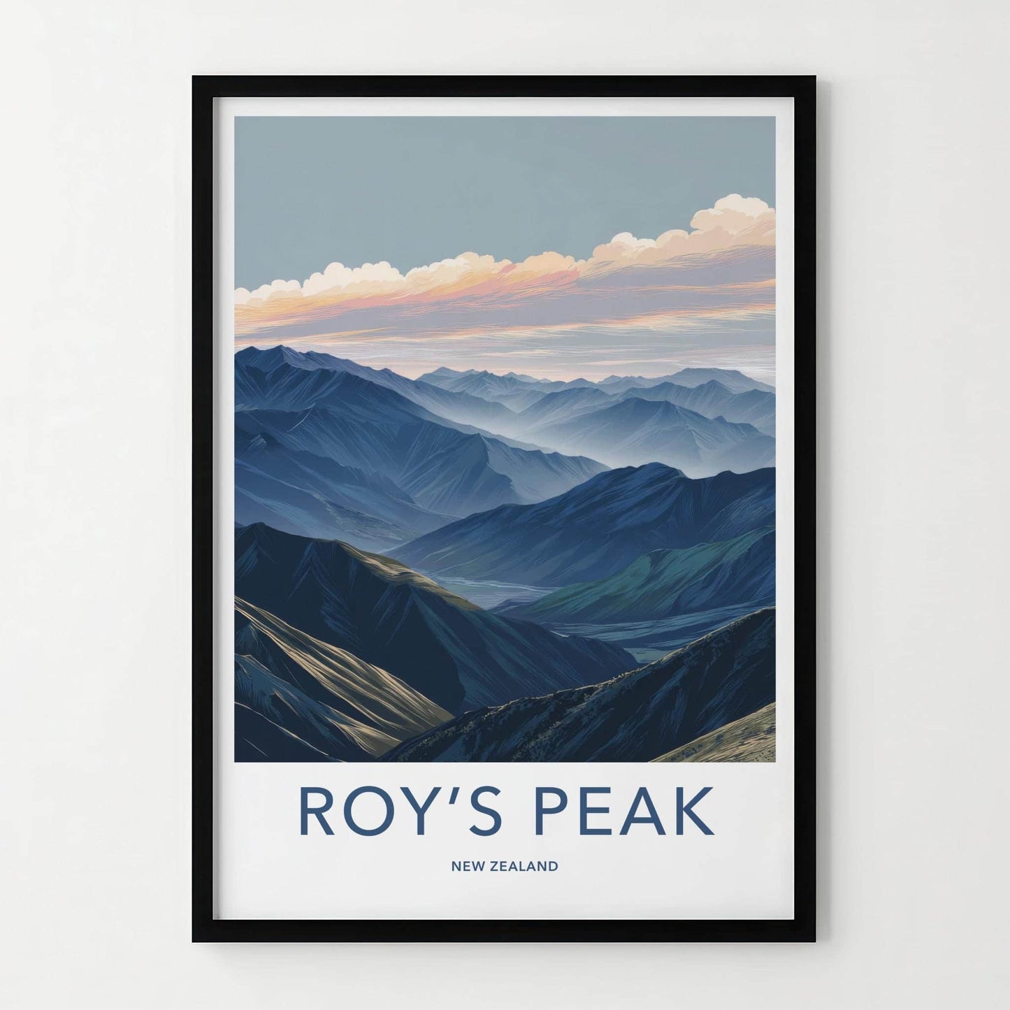 Roys Peak Poster - New Zealand Travel Art - Layered Mountain Valley Home Decor