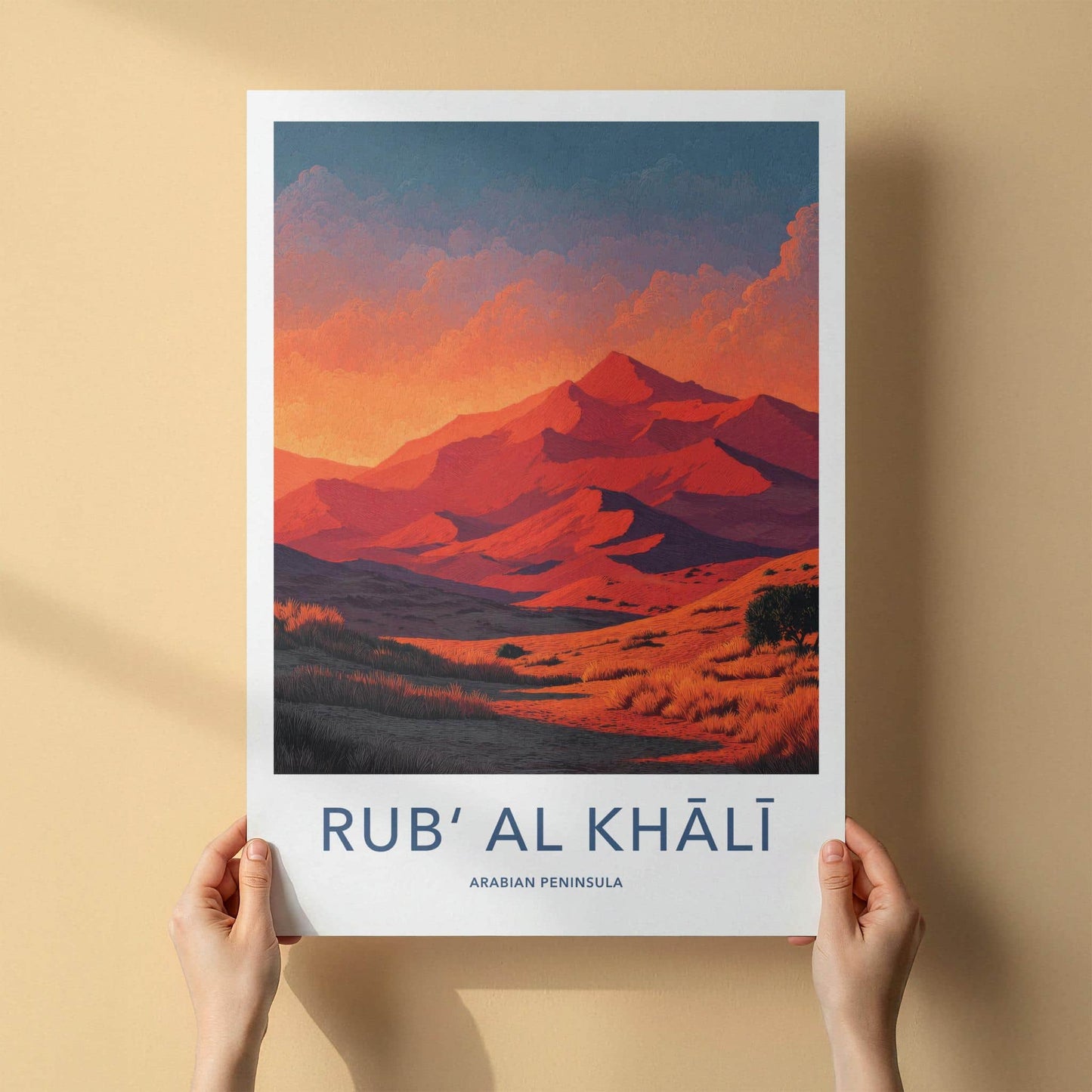 Rub Al Khali Poster - Saudi Arabia Travel Art - Vibrant Desert Sunset Home Decor