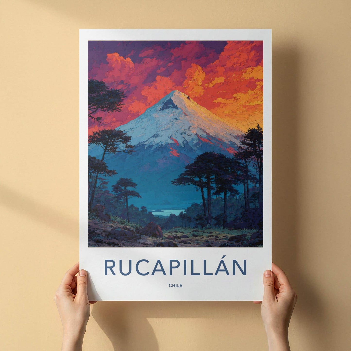 Rucapillan Poster - Chile Travel Art - Fiery Orange Mountain Home Decor