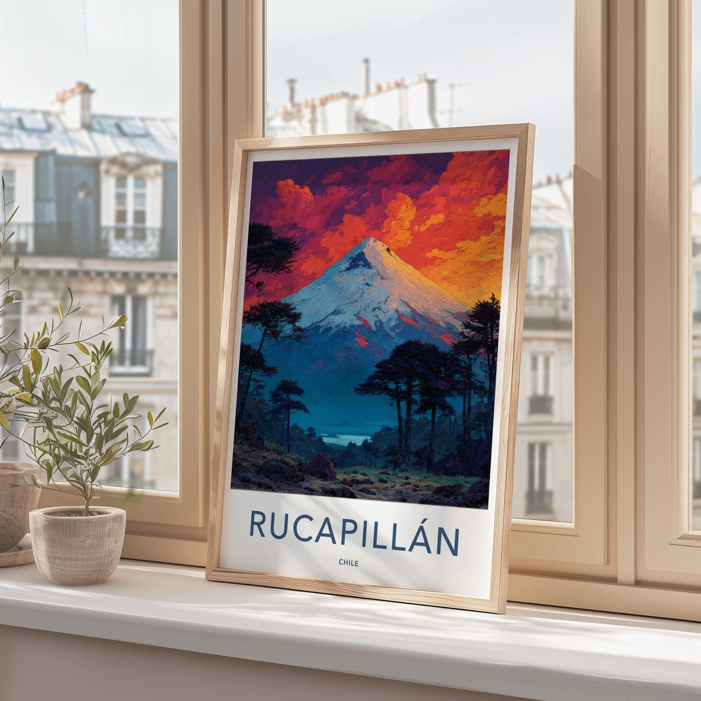 Rucapillan Poster - Chile Travel Art - Fiery Orange Mountain Home Decor