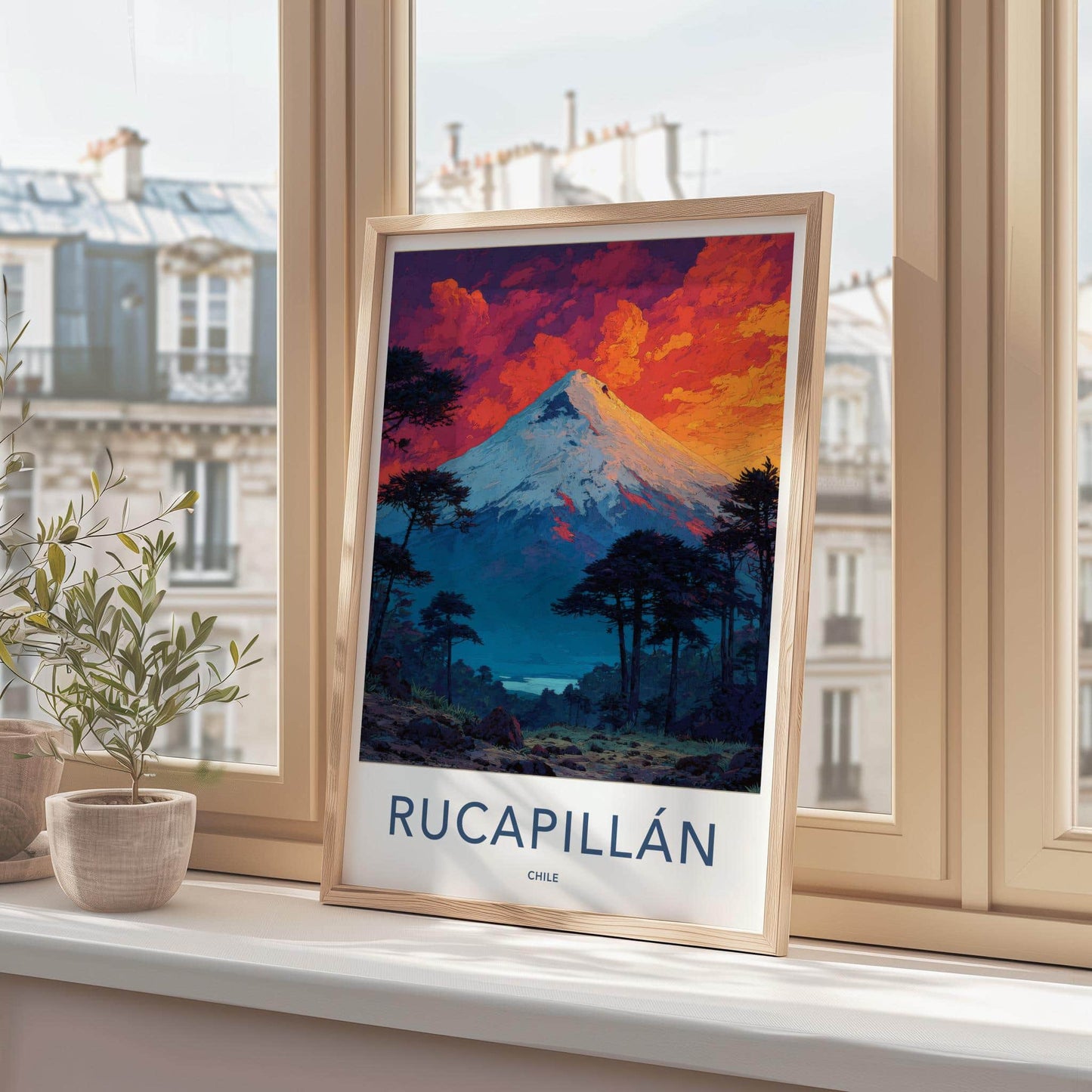 Rucapillan Poster - Chile Travel Art - Fiery Orange Mountain Home Decor