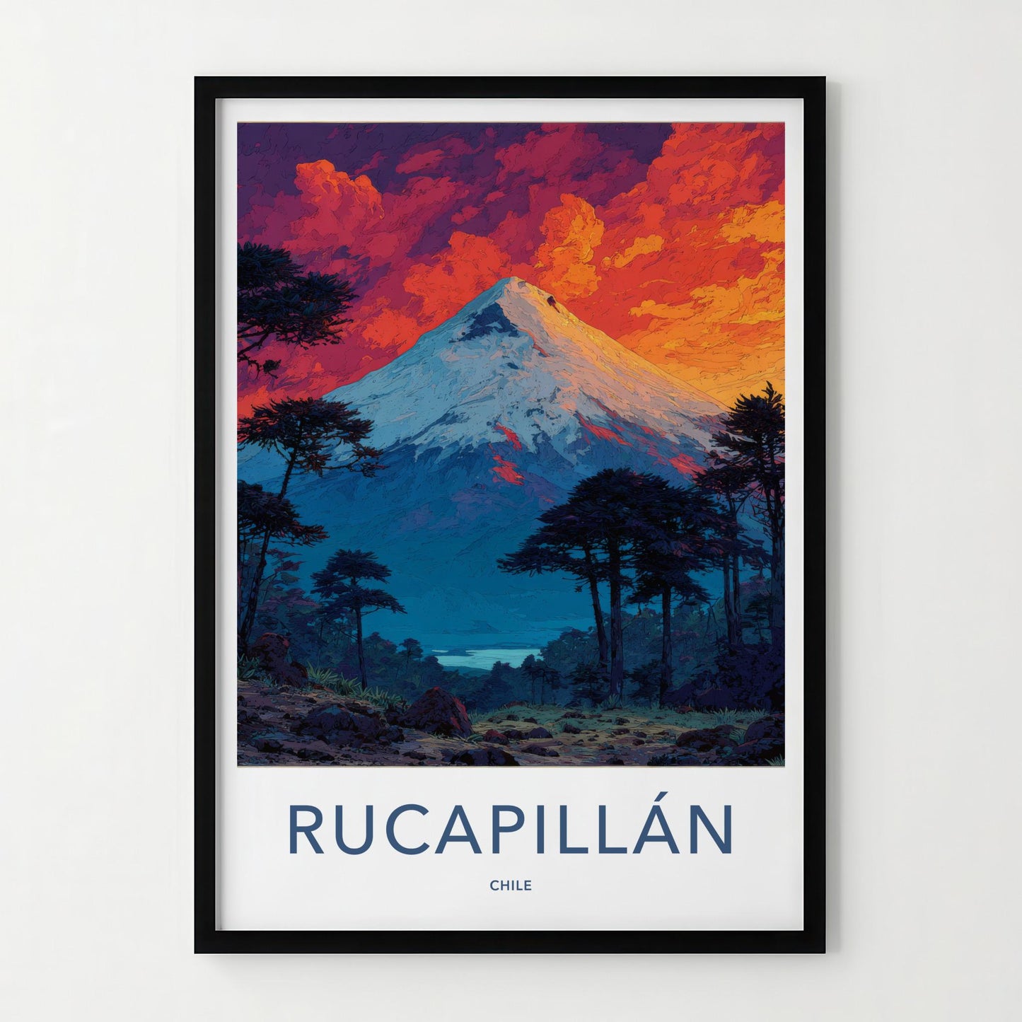 Rucapillan Poster - Chile Travel Art - Fiery Orange Mountain Home Decor