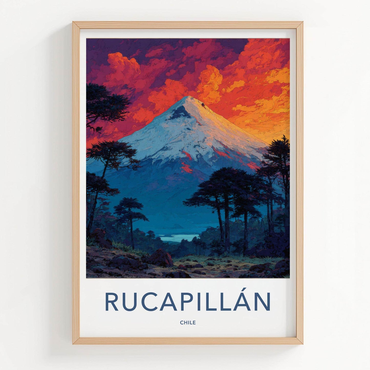 Rucapillan Poster - Chile Travel Art - Fiery Orange Mountain Home Decor