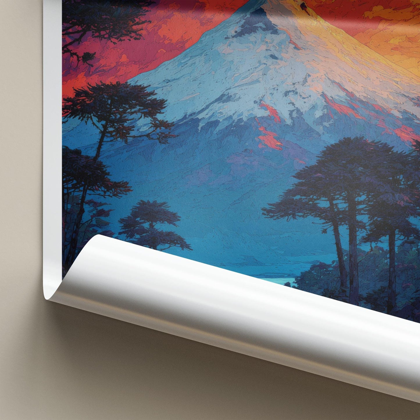 Rucapillan Poster - Chile Travel Art - Fiery Orange Mountain Home Decor