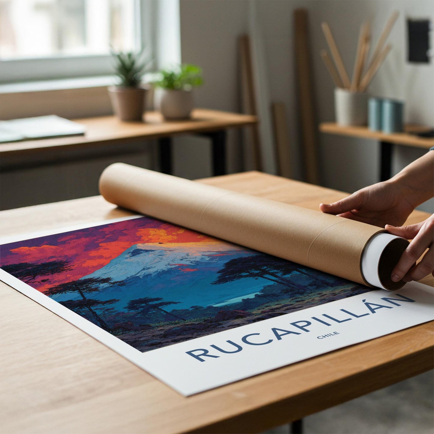 Rucapillan Poster - Chile Travel Art - Fiery Orange Mountain Home Decor