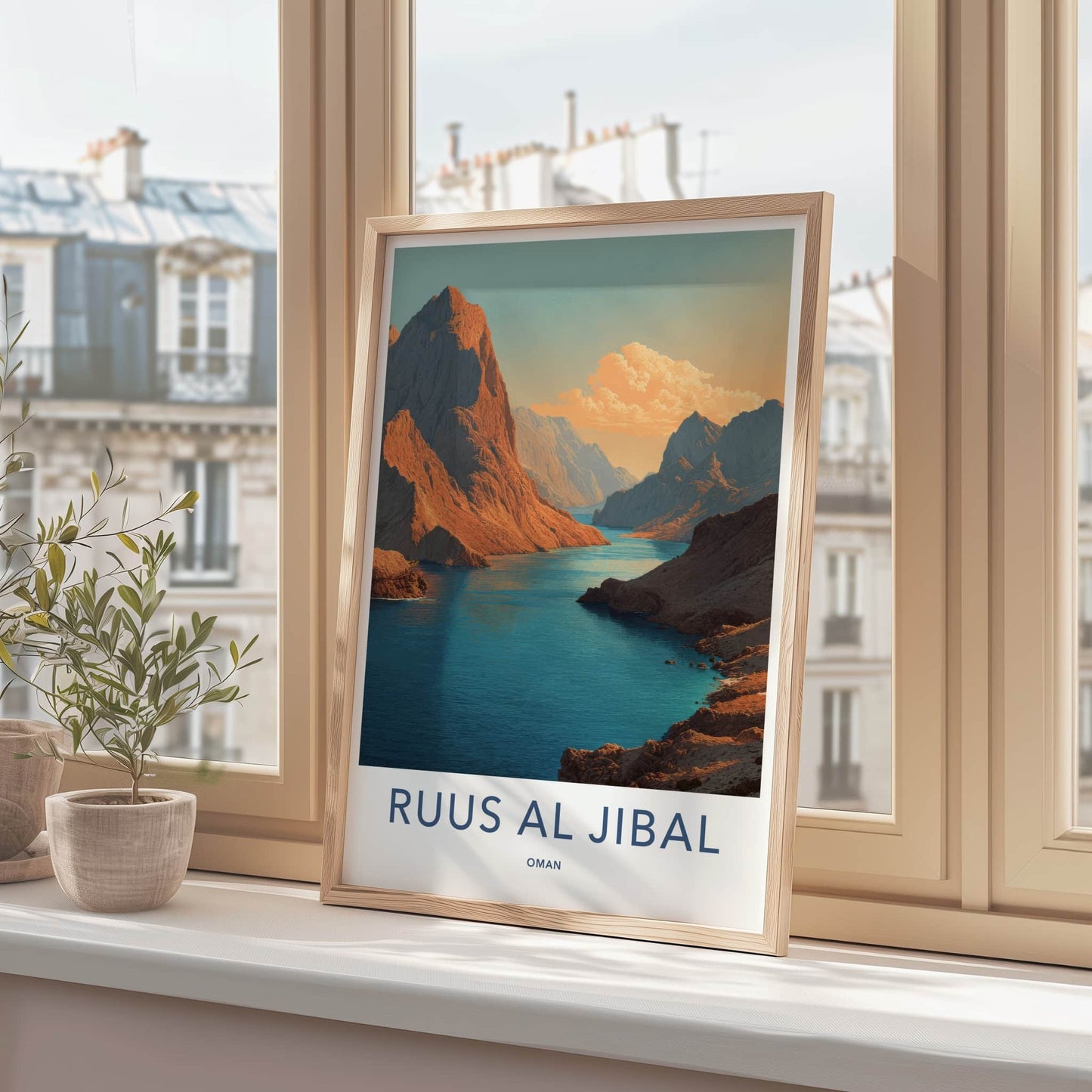 Ruus Al Jibal Poster - Oman Travel Art - Mountains Fjord Blue Home Art