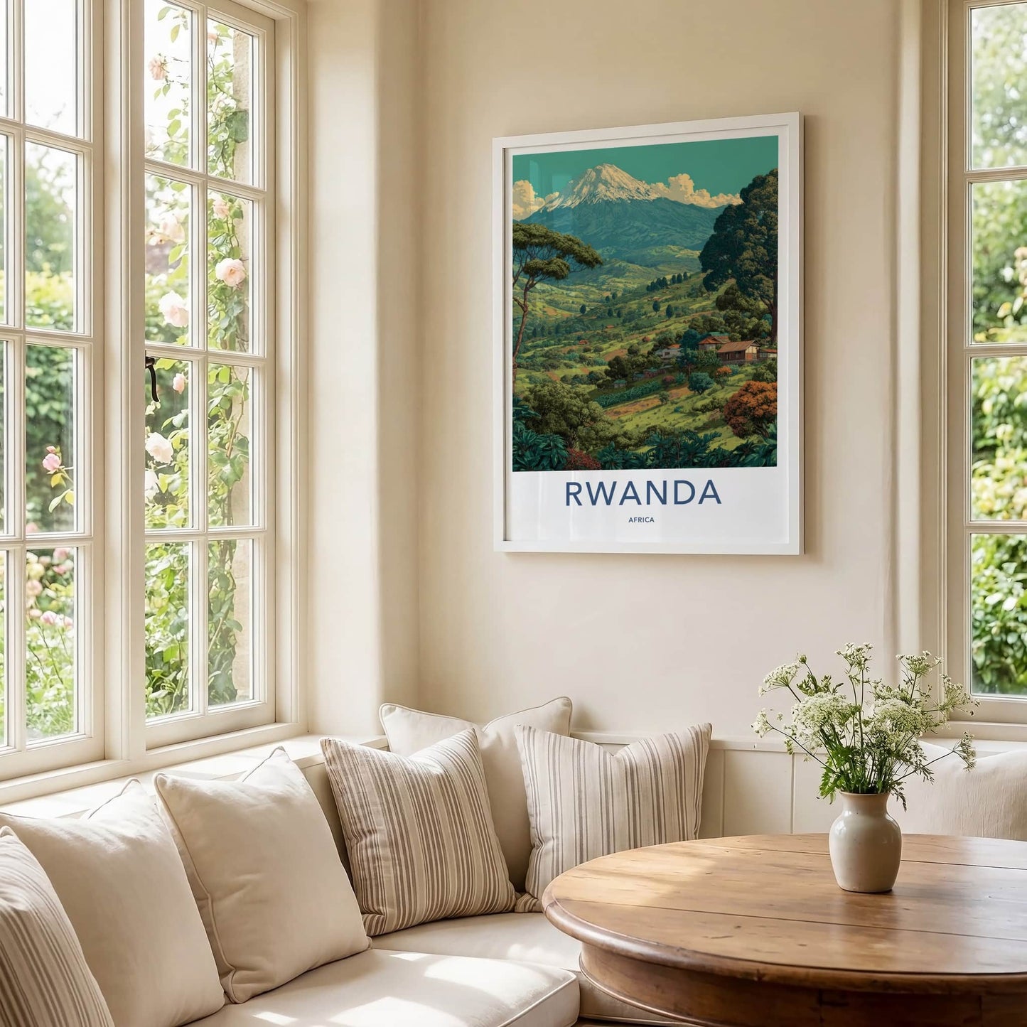 Rwanda Poster - Africa Travel Art - Lush Mountain Village Wall Decor