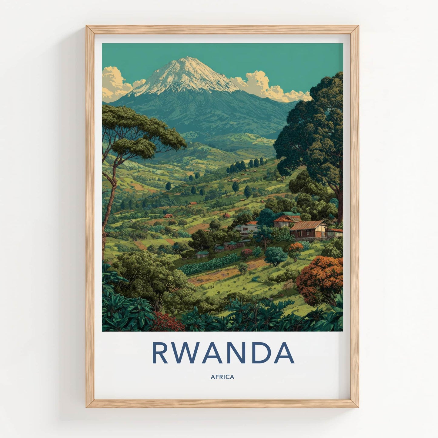 Rwanda Poster - Africa Travel Art - Lush Mountain Village Wall Decor