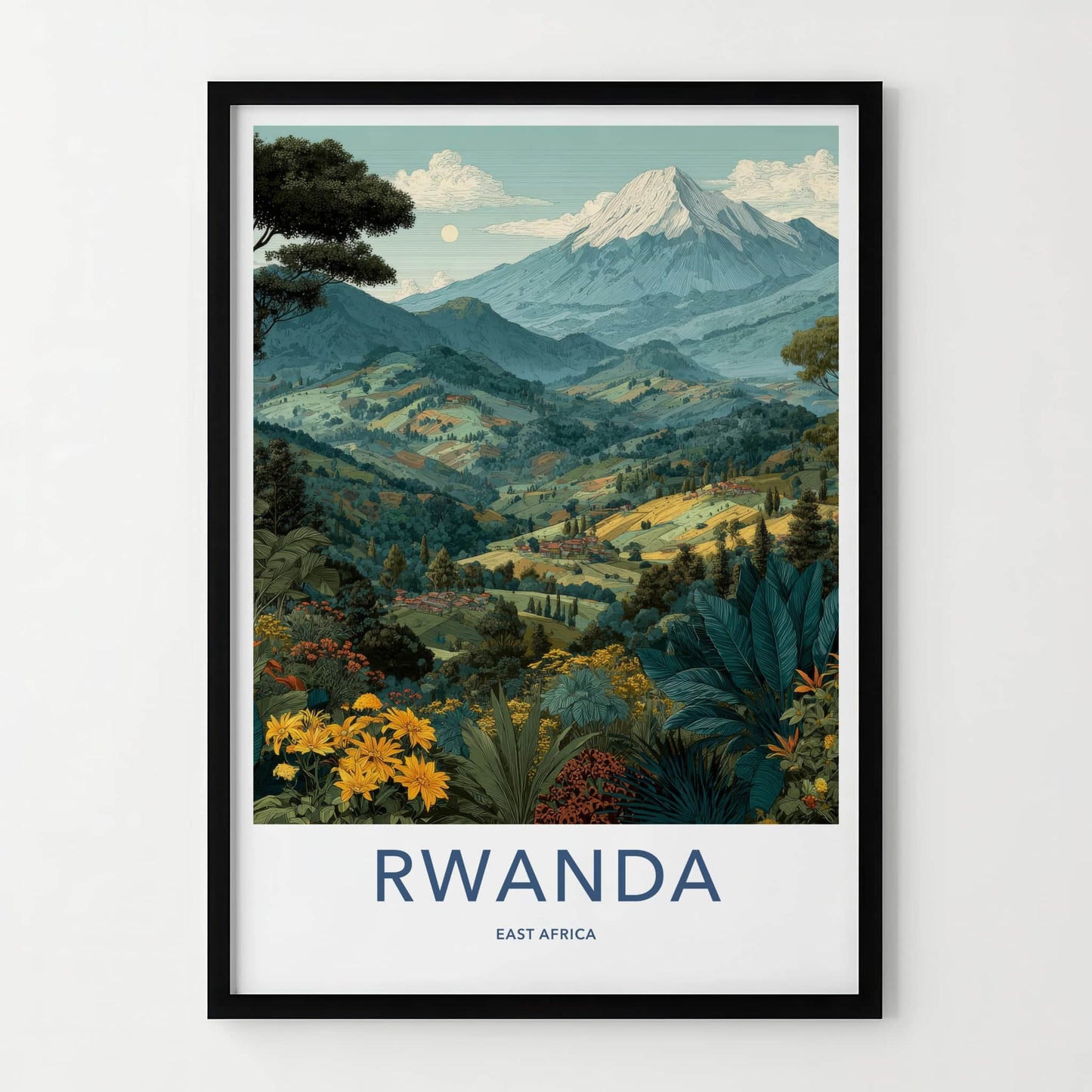 Rwanda Poster - Africa Travel Art - Lush Mountainous Landscape Home Decor