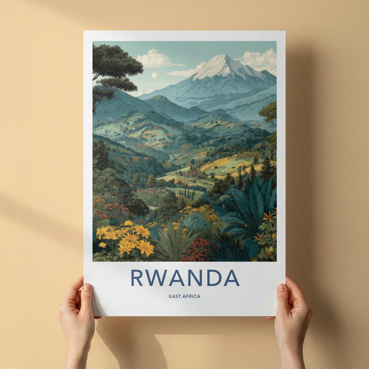 Rwanda Poster - Africa Travel Art - Lush Mountainous Landscape Home Decor