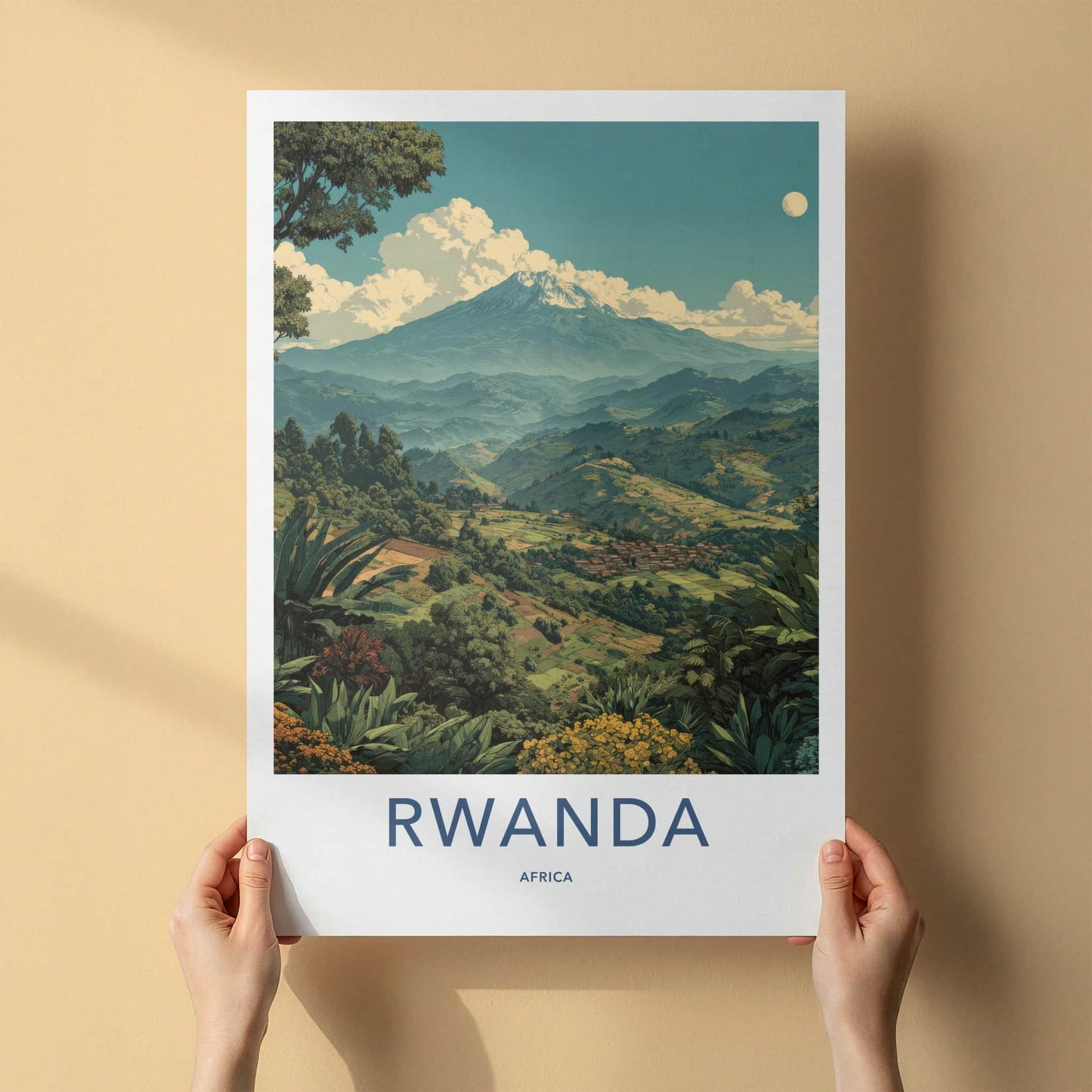 Rwanda Poster - Africa Travel Art - Snow Capped Mountain Home Decor
