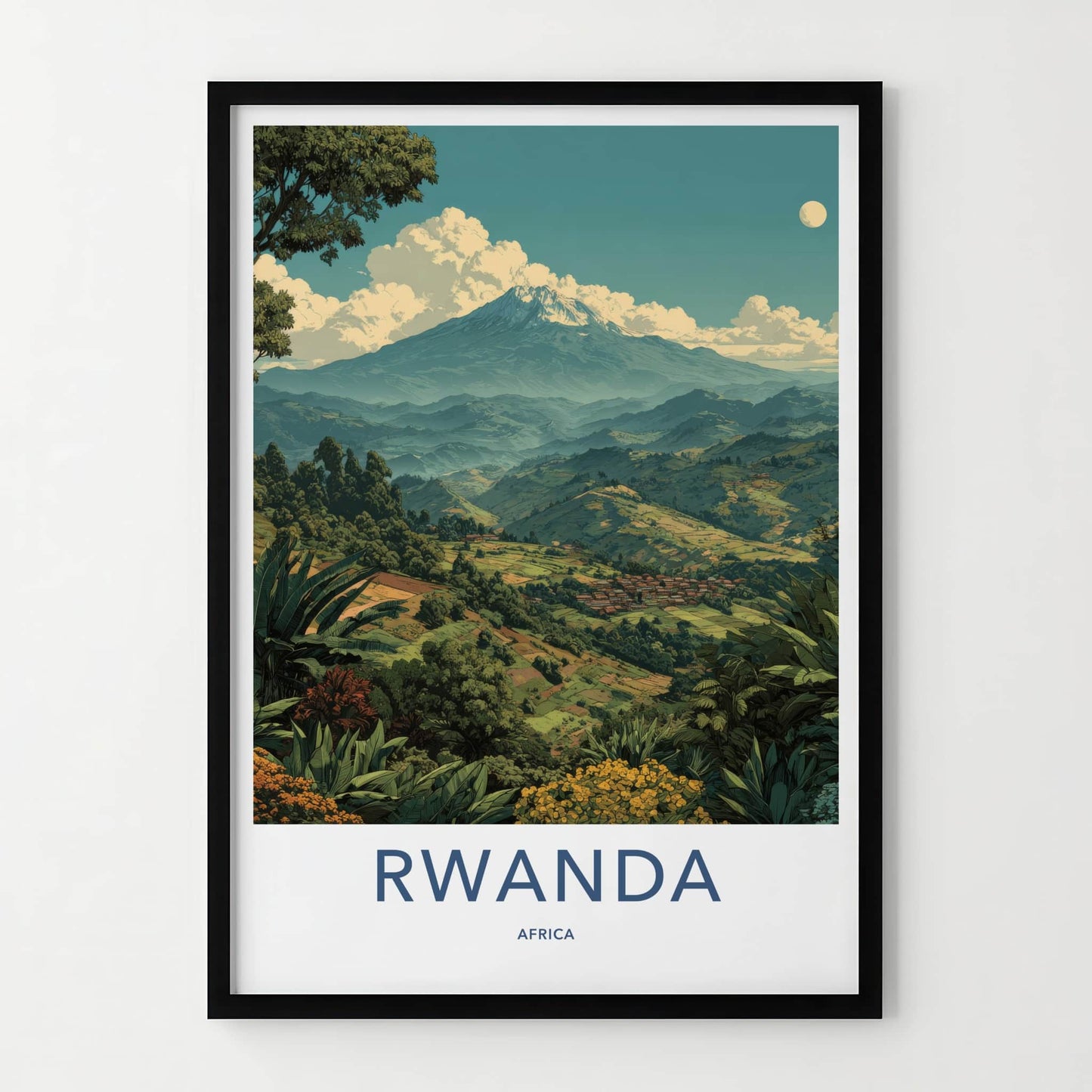 Rwanda Poster - Africa Travel Art - Snow Capped Mountain Home Decor