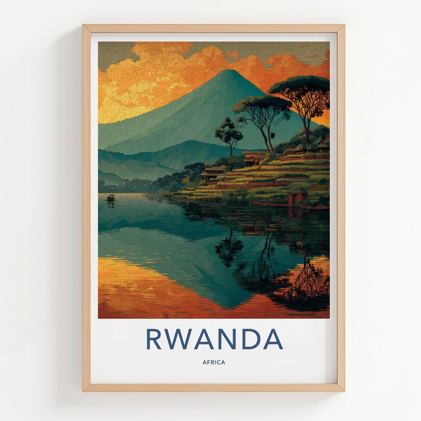 Rwanda Poster - Africa Travel Art - Terraced Hills Village Home Decor