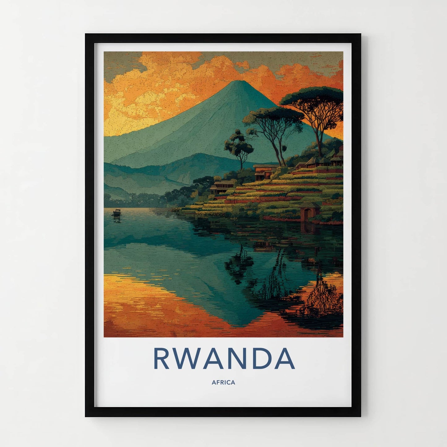 Rwanda Poster - Africa Travel Art - Terraced Hills Village Home Decor
