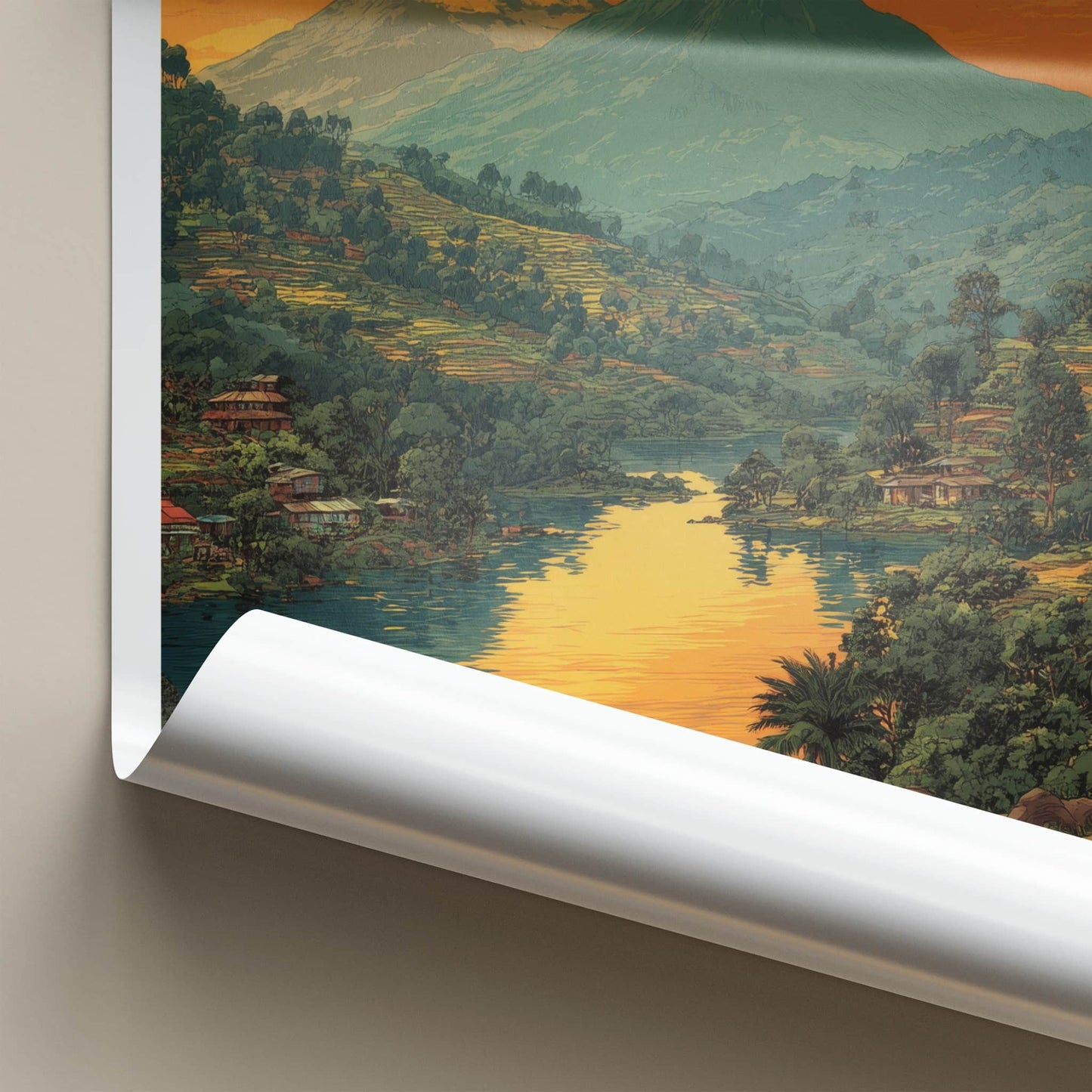 Rwanda Poster - Africa Travel Art - Volcanic Peaks Water Wall Decor