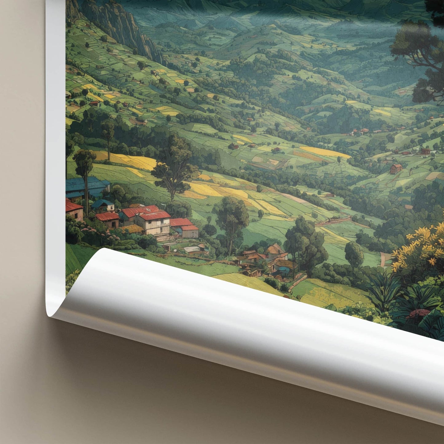 Rwanda Poster - Africa Travel Print - Volcanic Mountain Farms Lounge Decor