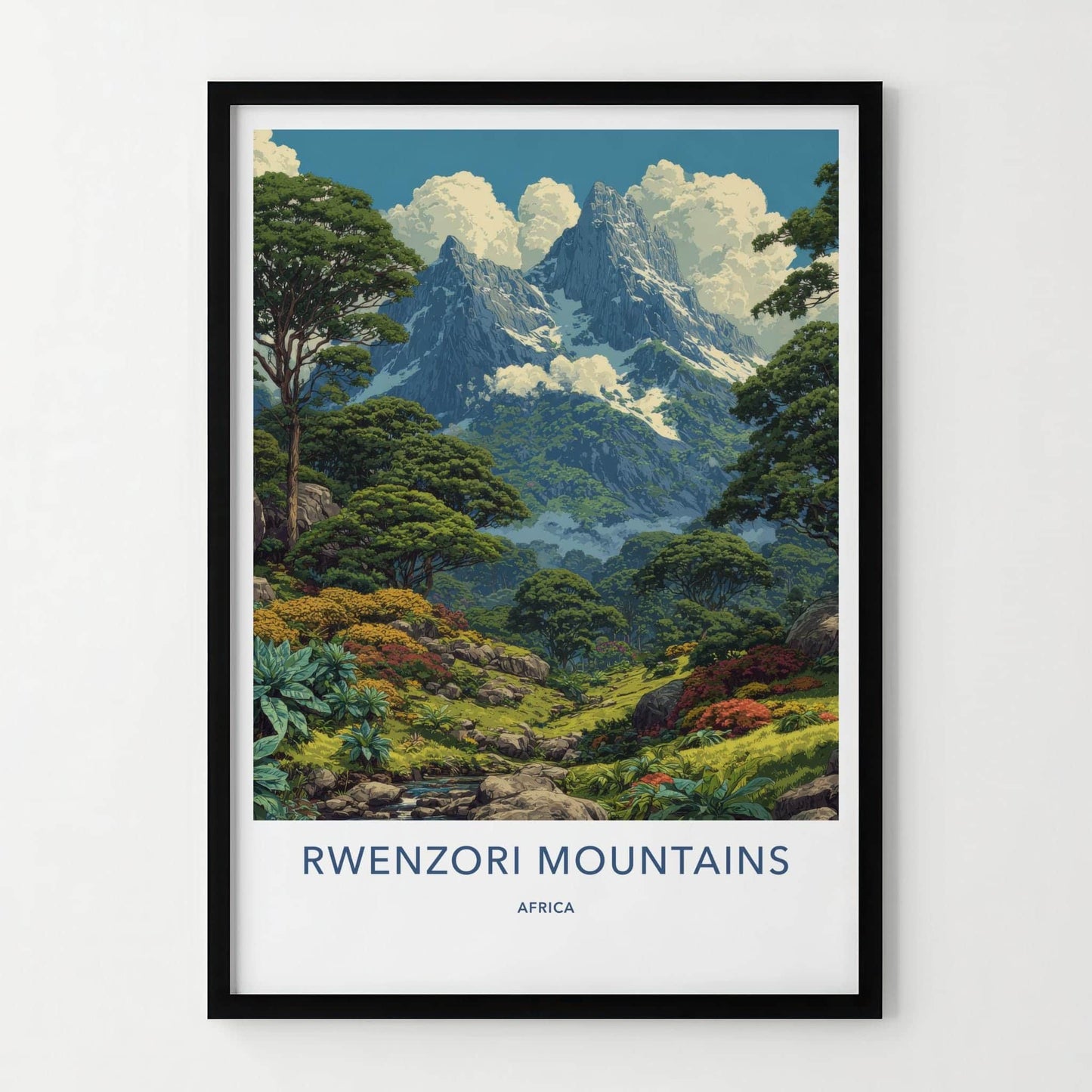 Rwenzori Mountains Poster - Africa Travel Art - Lush Valley Stream Home Decor